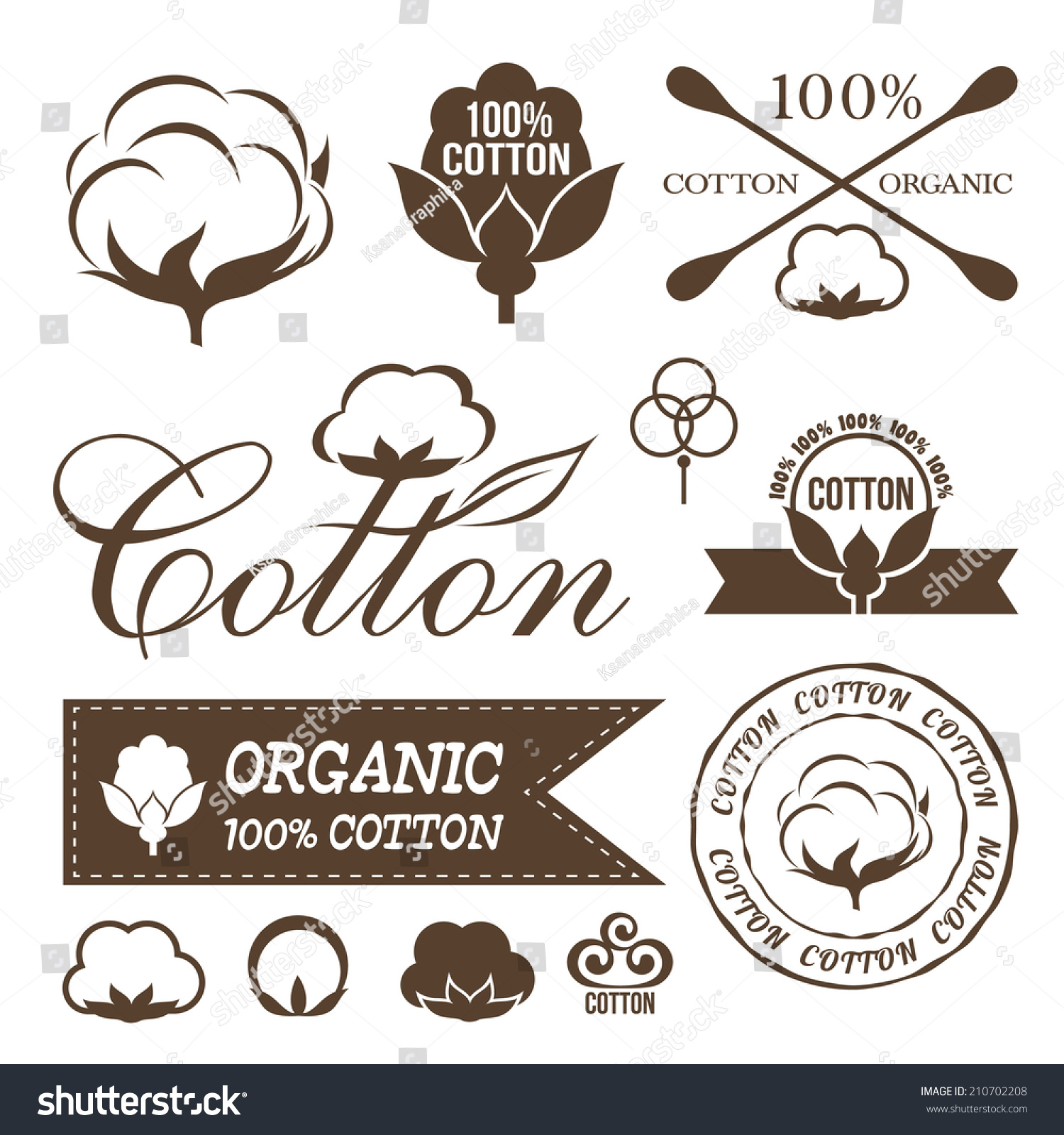 Cotton Icons Set. Cotton Labels, Stickers And Emblems. Stock Vector ...