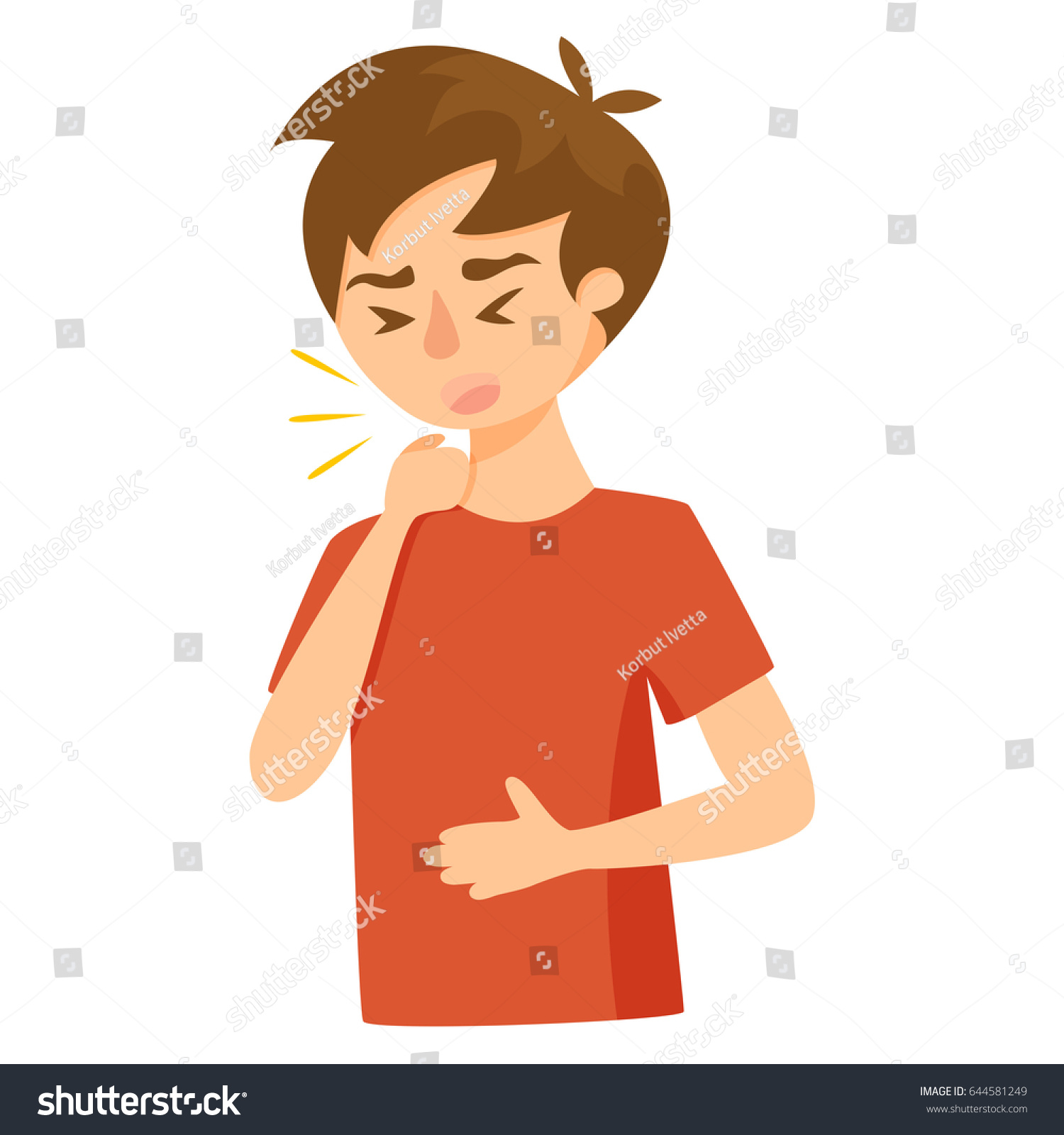 Coughing Guy Eyes Closed Hand Front Stock Vector (Royalty Free ...