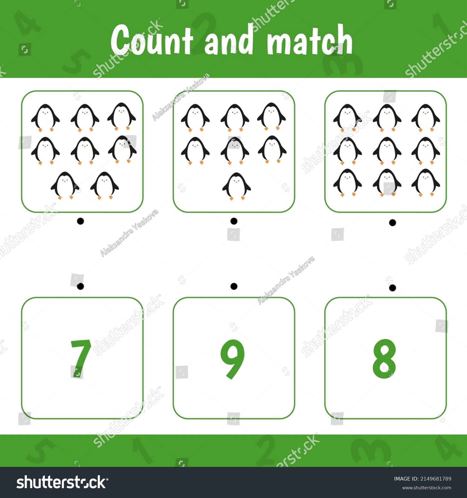 Count Match Number Preschool Kindergarten Worksheet Stock Vector ...