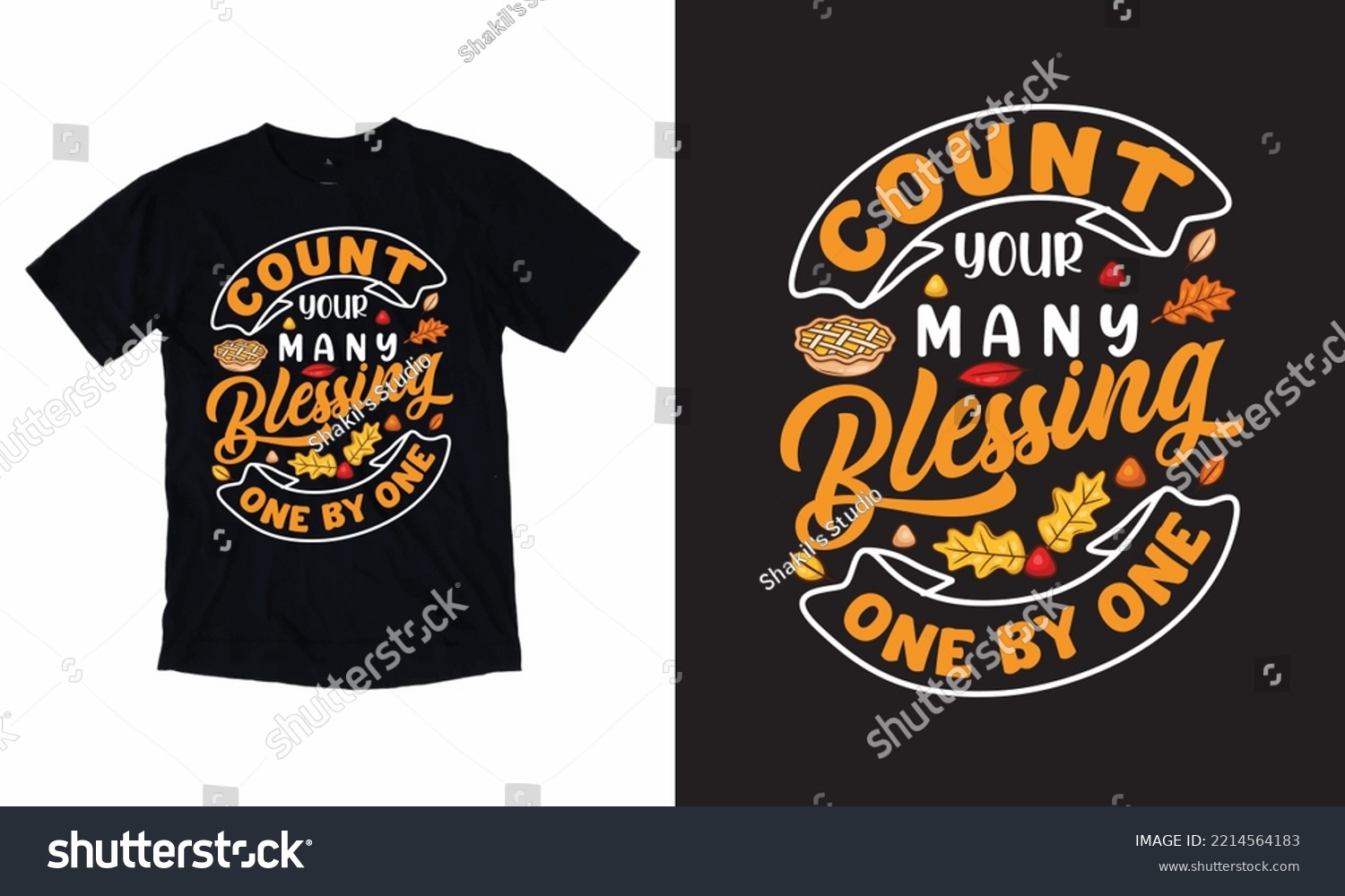 SVG of Count Your Many Blessing One By One - Thanksgiving T-shirt design, vector, Apple Pie, Leaf, Typography T-shirt. svg