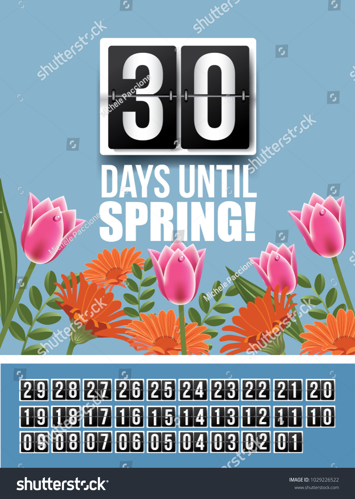 Countdown Spring Flip Numbers Template Numbers Stock Vector (Royalty