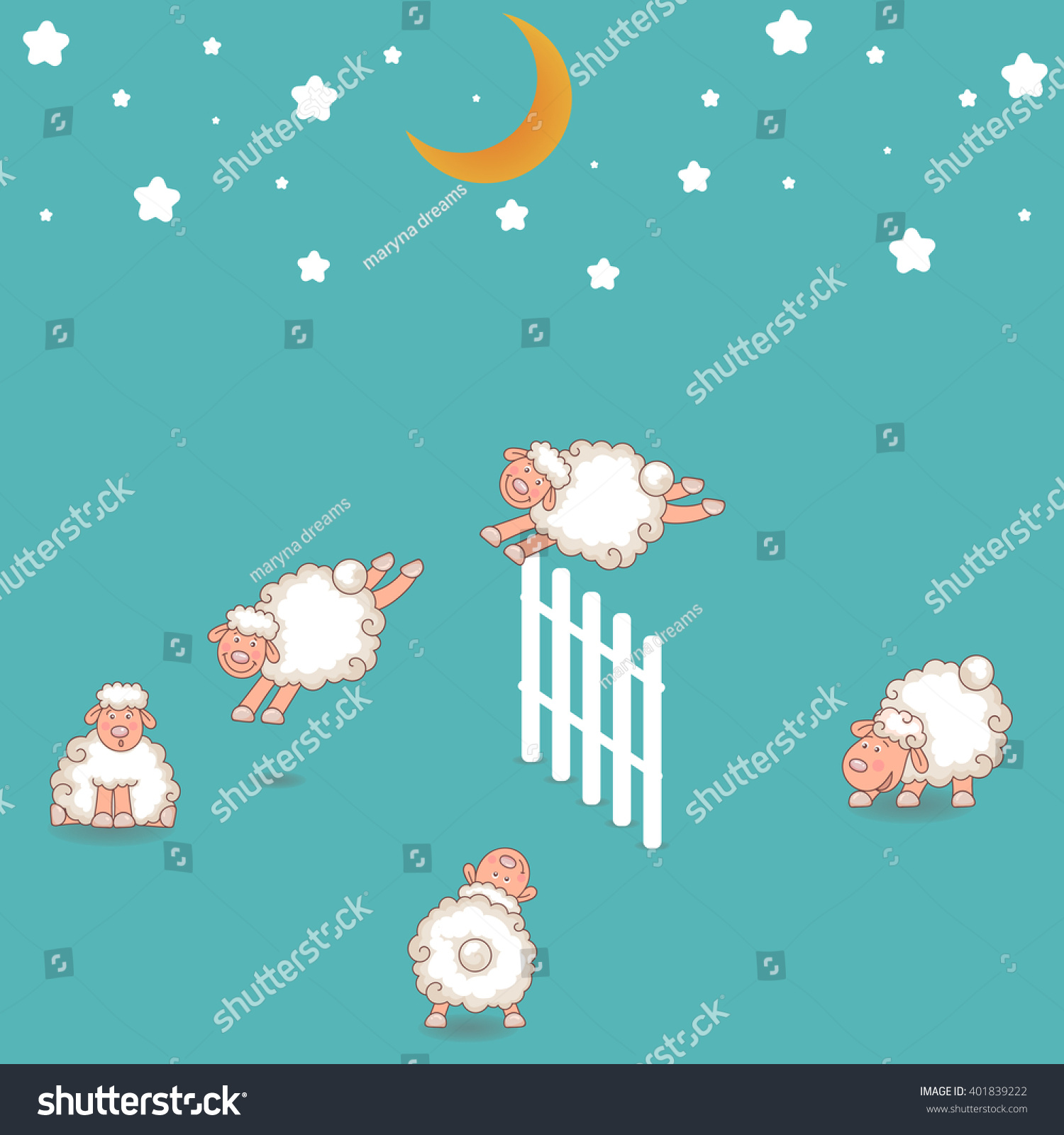 Counting Sheep Jumping Over Fence Stock Vector (Royalty Free) 401839222 ...