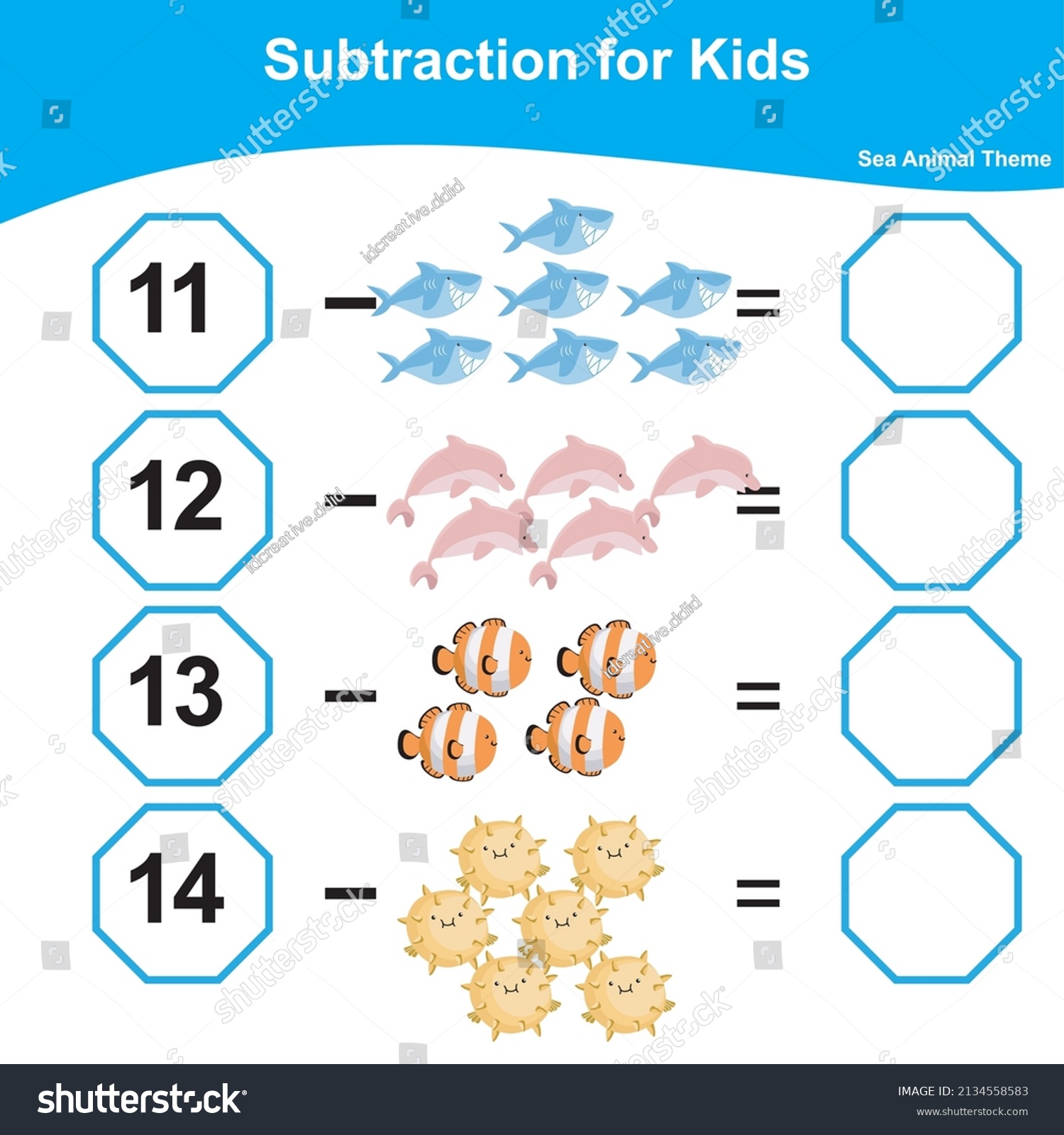 Counting Subtraction Game Preschool Children Educational Stock Vector ...