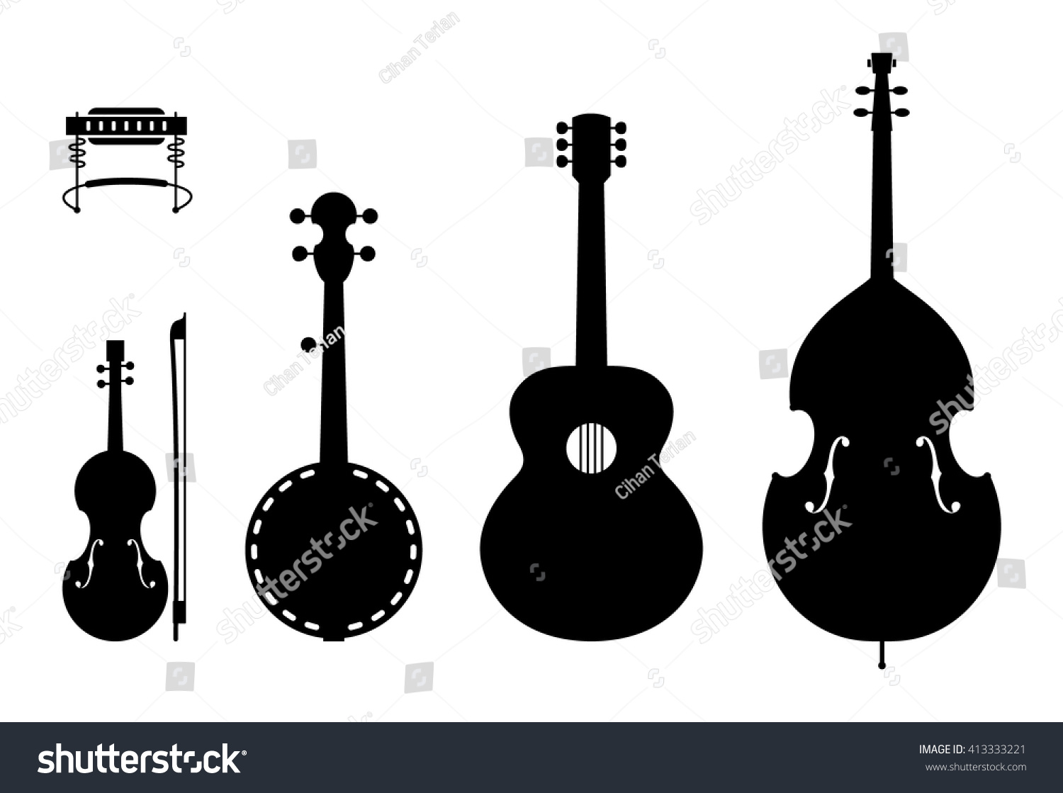 カントリー音楽楽器シルエット 伝統的なカントリーの音楽バンドの 楽器のシルエットのベクターイラスト のベクター画像素材 ロイヤリティフリー