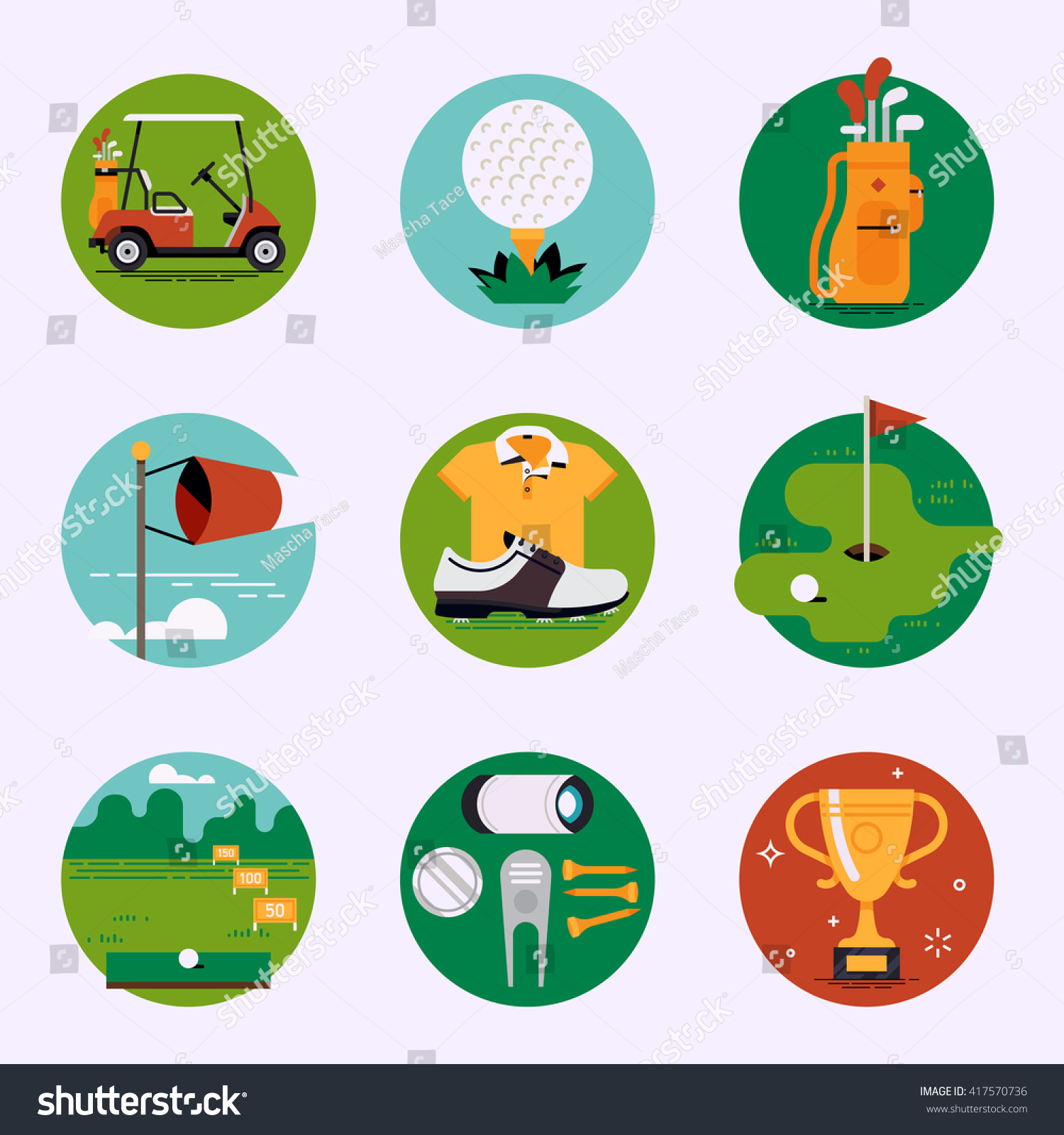 SVG of Country sport club recreation vector web icons set. Golf course resort items, accessories. Golf cart, ball, bag, weather condition, clothes, championship, driving range, tees, divot tool and more svg