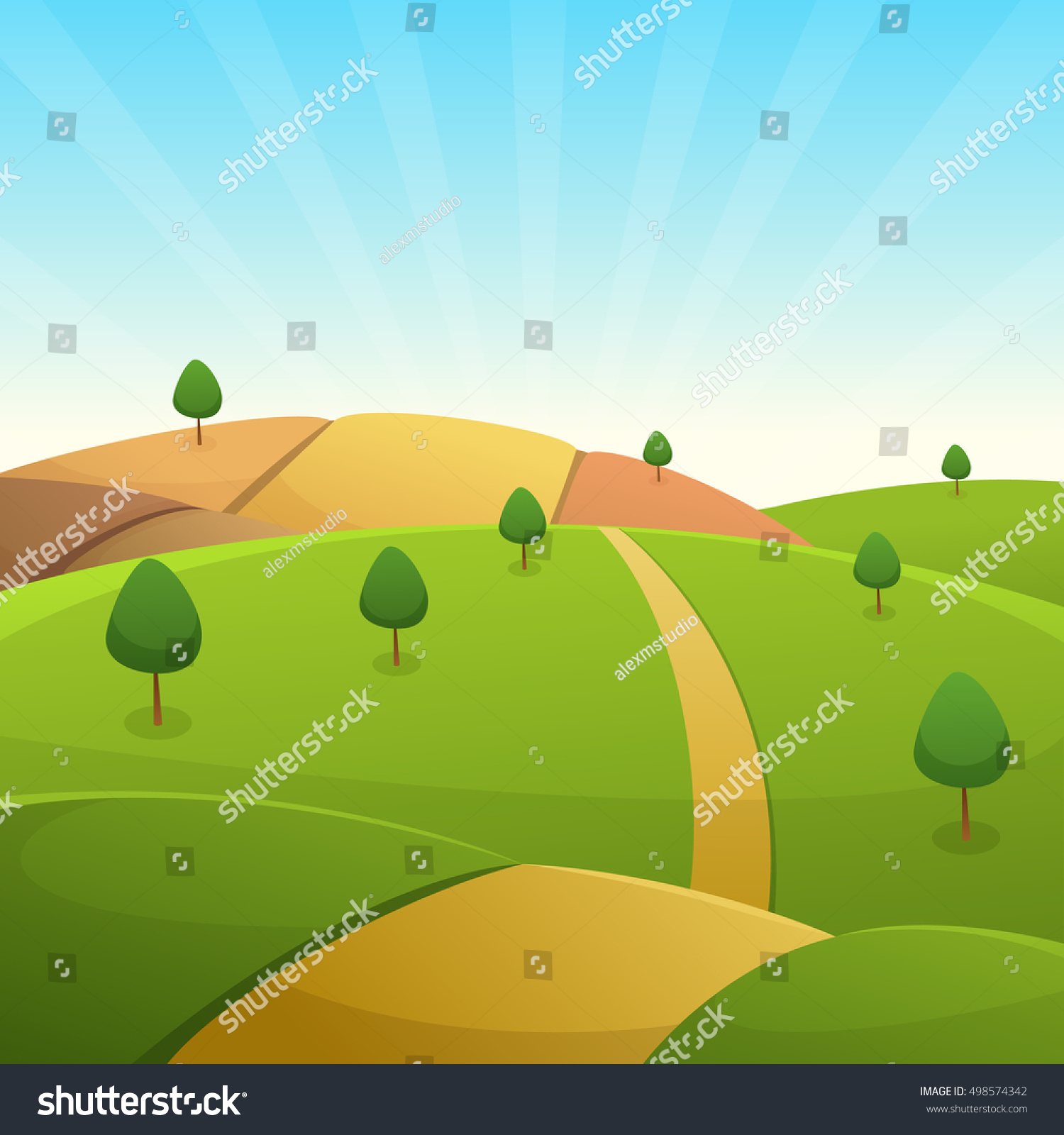 Countryside Cartoon Landscape Stock Vector (Royalty Free) 498574342 ...