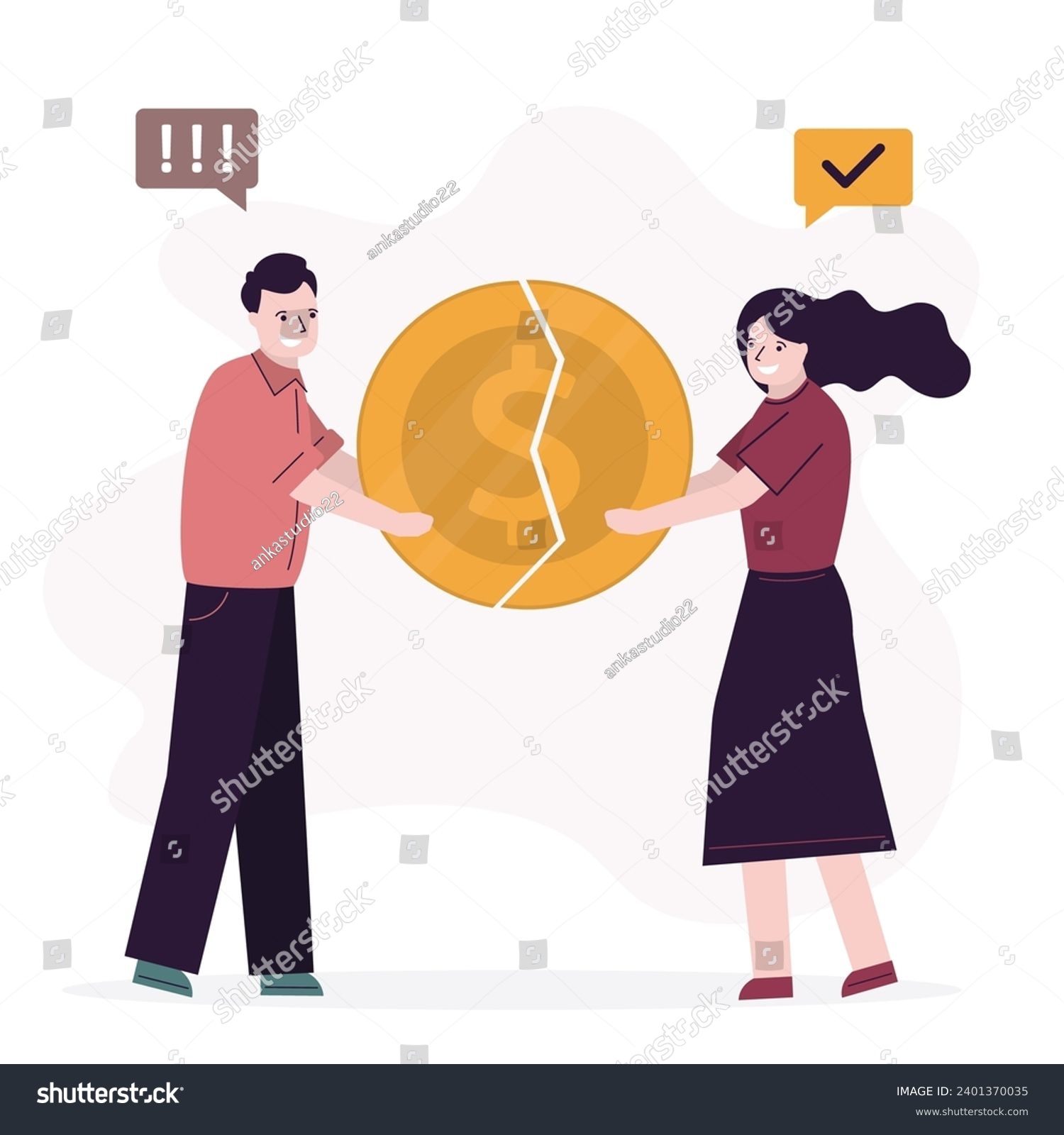SVG of Couple connects parts of dollar coin, general budget, family finances. The co-founders add funding. Business development. vector illustration svg