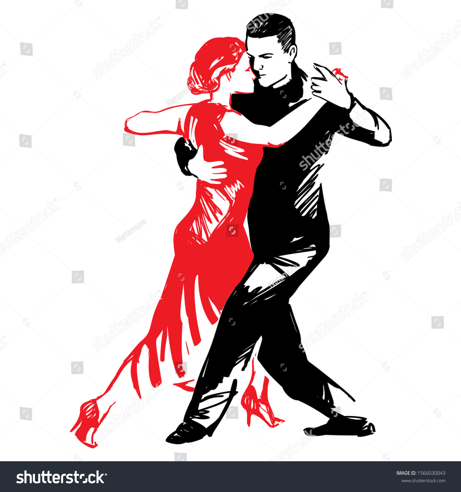 recommend clip art: Couple dancing passionate dance. Suitable for argentine tango, samba, mambo and others. Vector illustration, freehand drawing