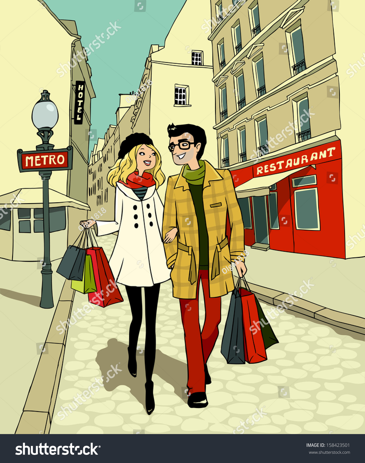 Couple Doing Shopping Stock Vector Illustration 158423501 : Shutterstock