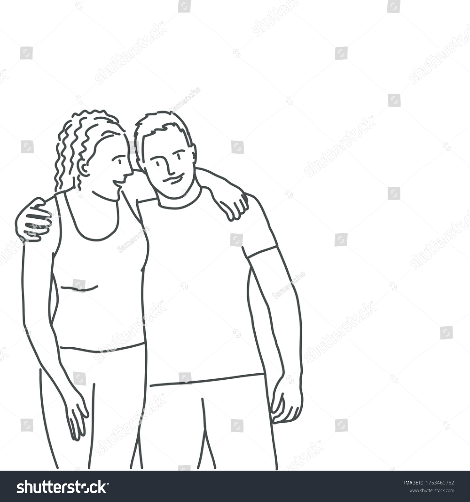 Couple Embracing Line Drawing Vector Illustration Stock Vector (Royalty