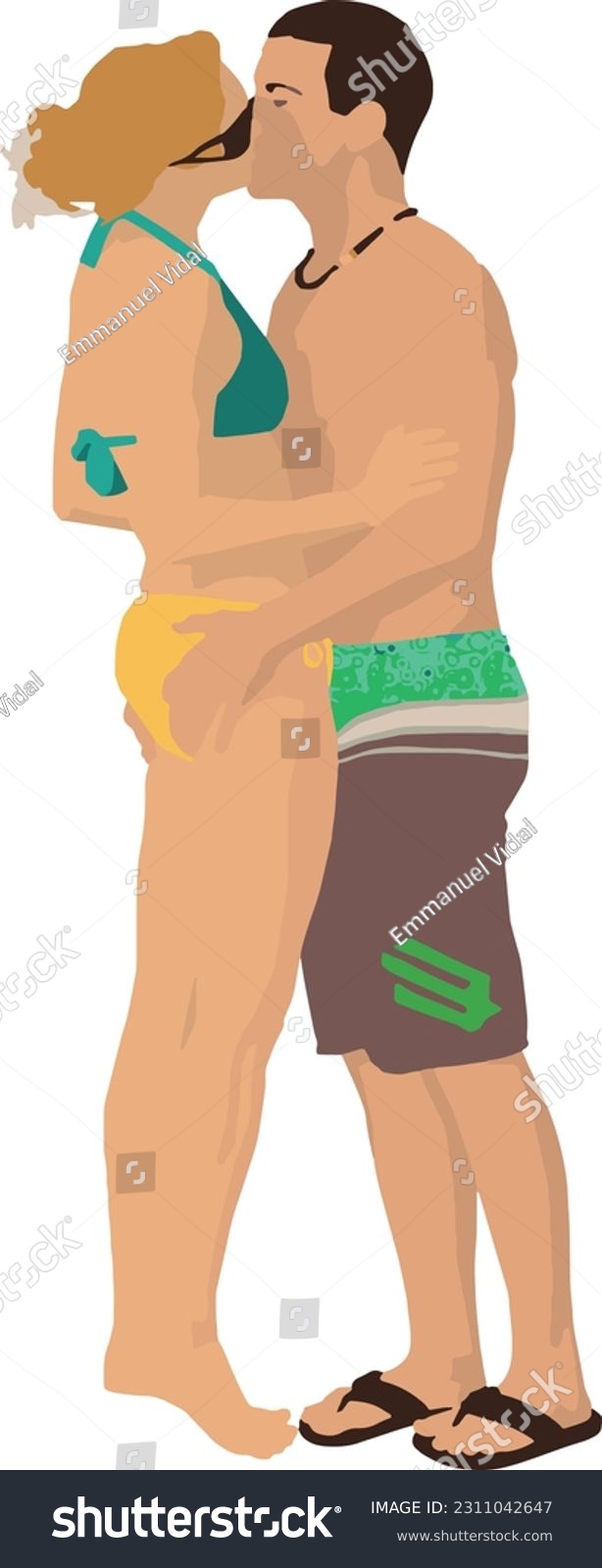 couple kissing, beachwear, embracing, summer clip art preview