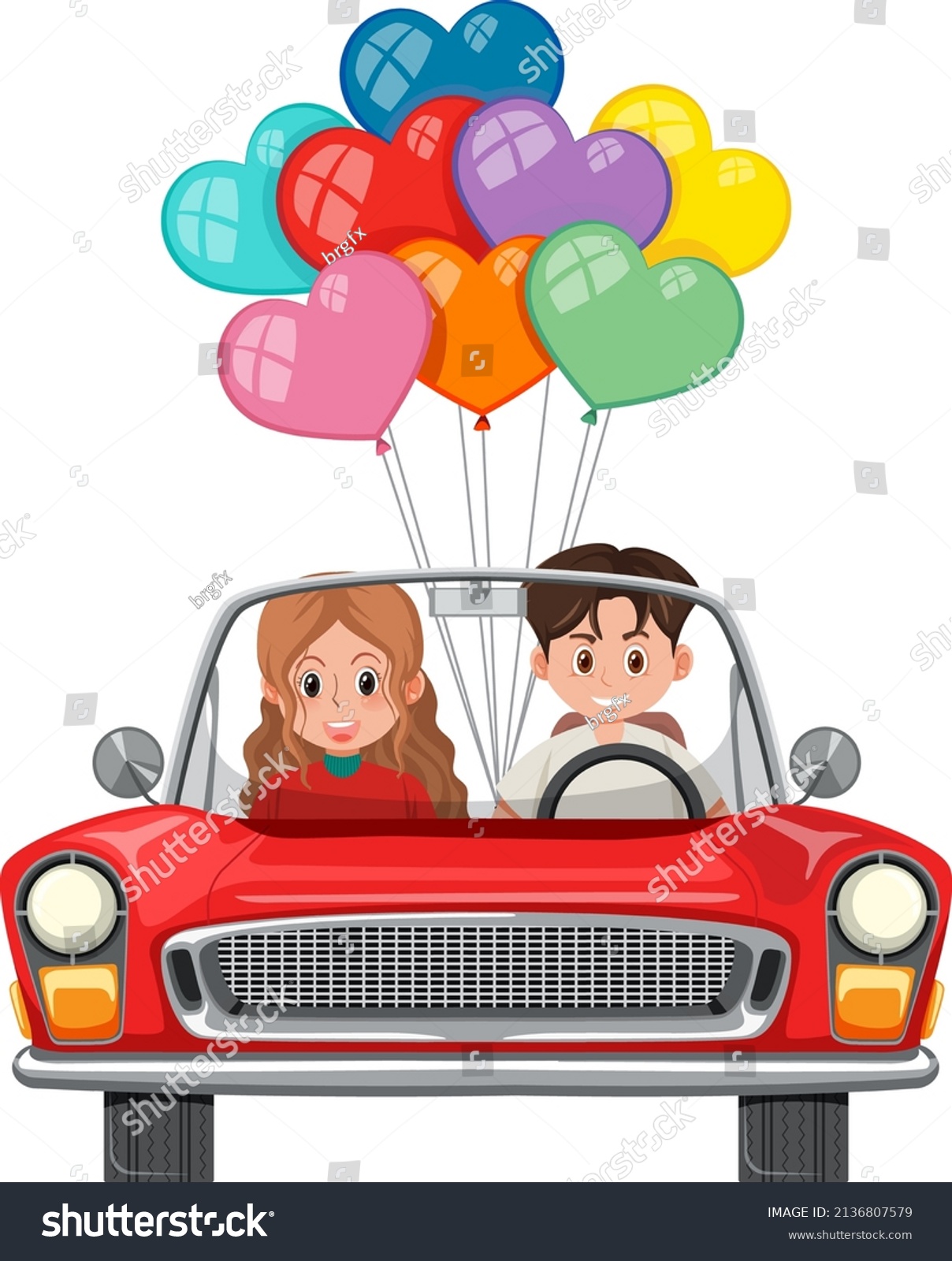 Couple Classic Car Cartoon Style Illustration Stock Vector Royalty Free 2136807579 Shutterstock