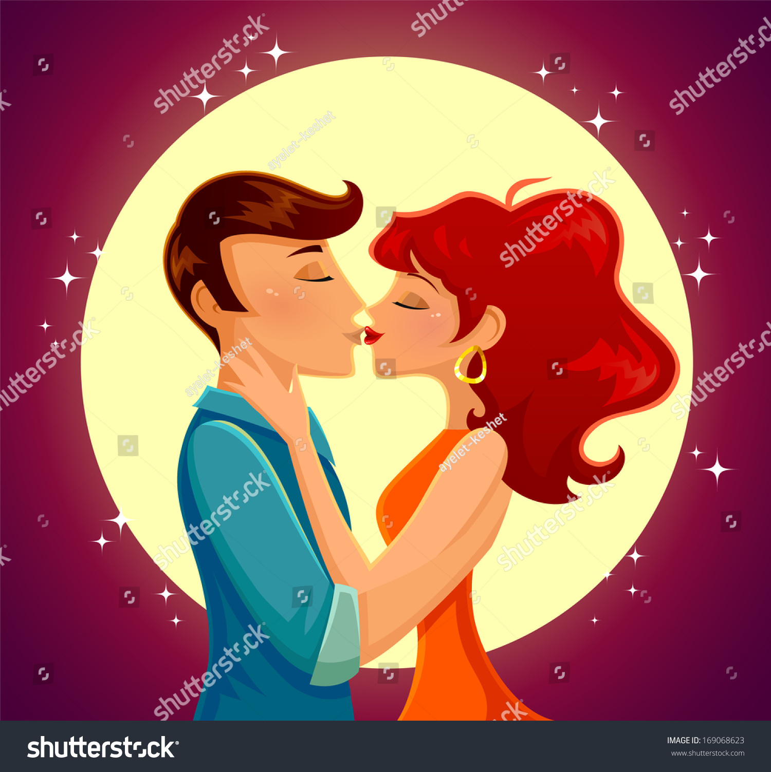 Couple Kissing Moonlight Stock Vector Royalty Free