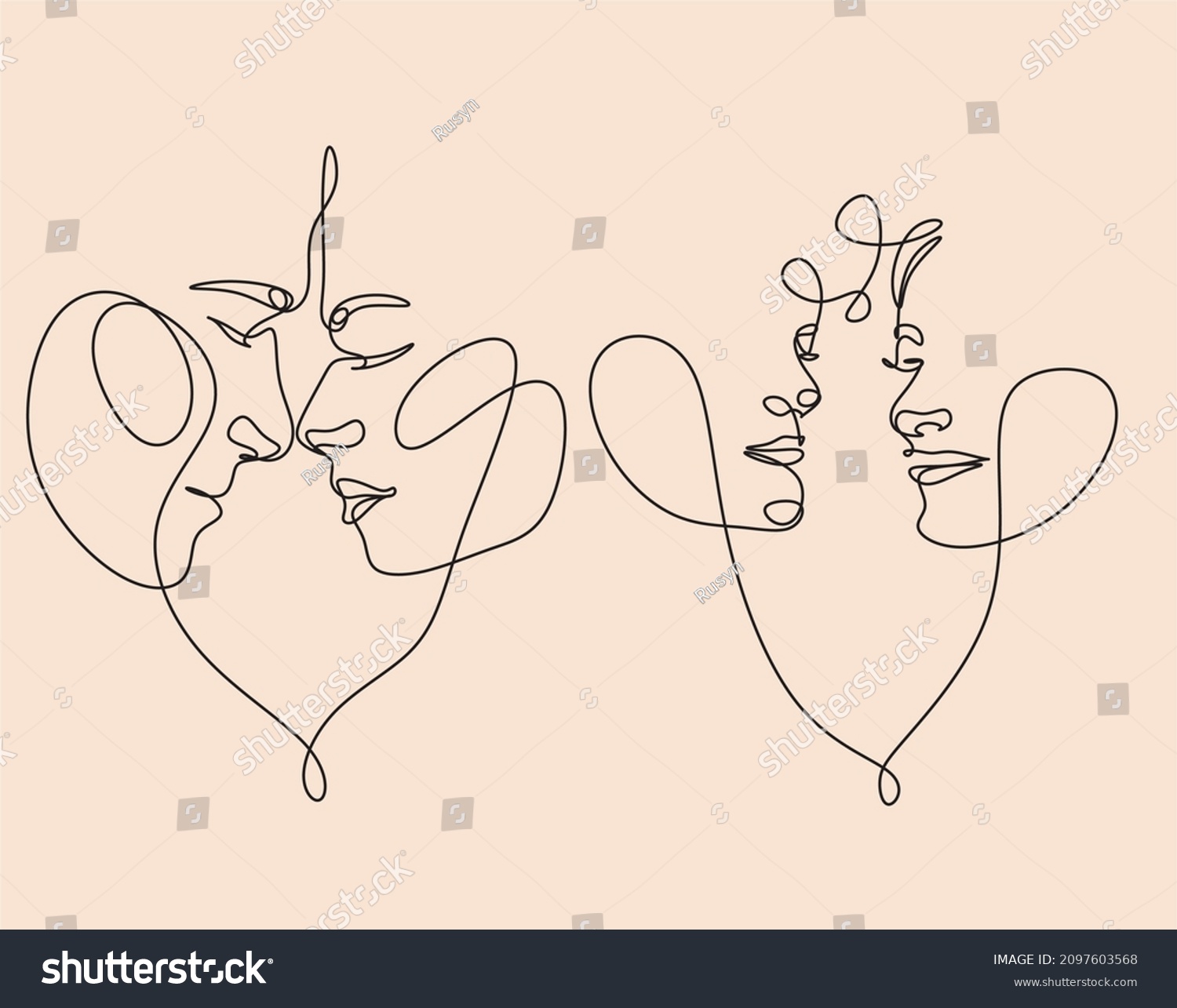 Couple Kissing One Line Art Line Stock Vector Royalty Free 2097603568 0407