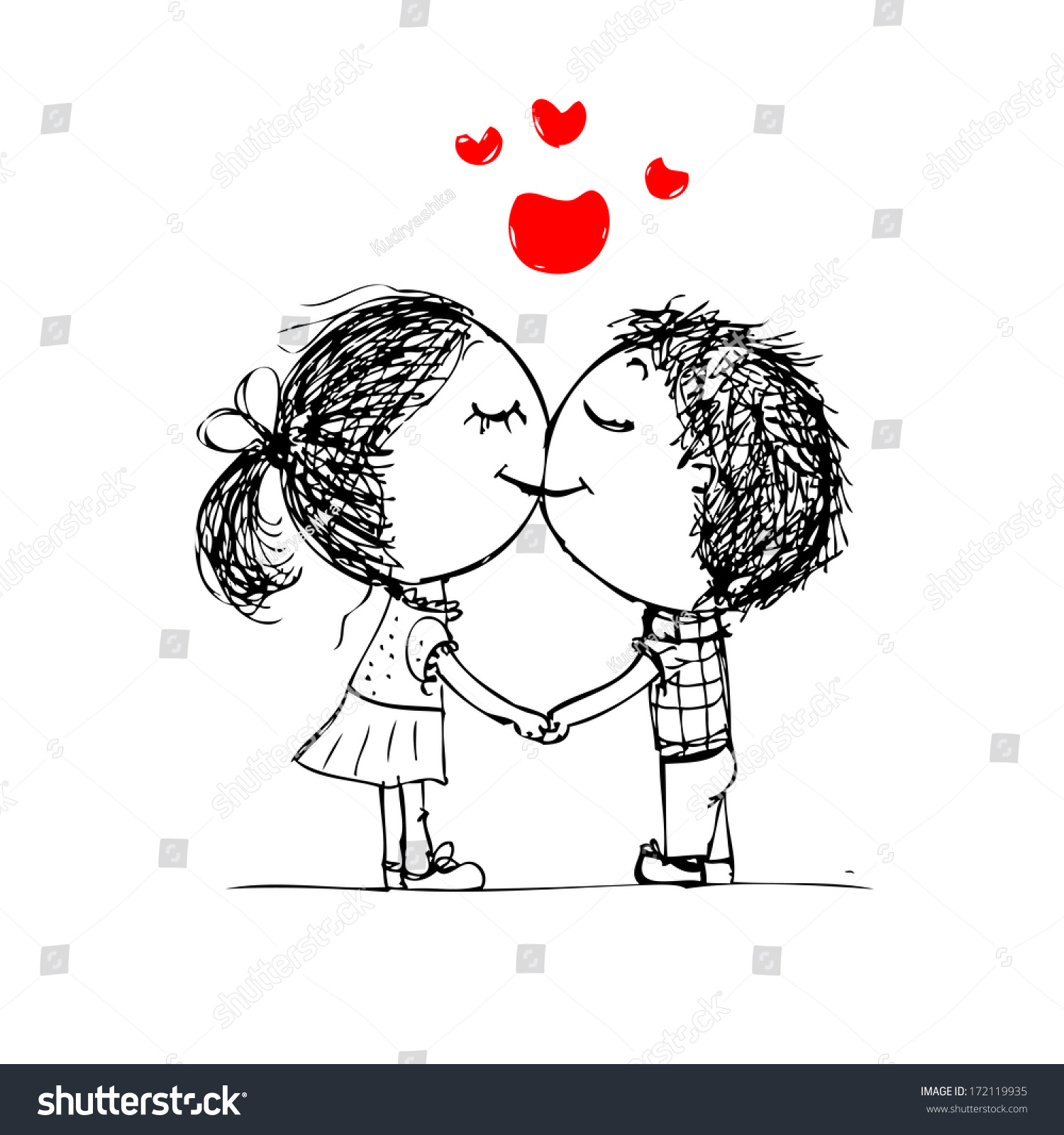 Couple Kissing Valentine Sketch Your Design Stock Vector Royalty Free