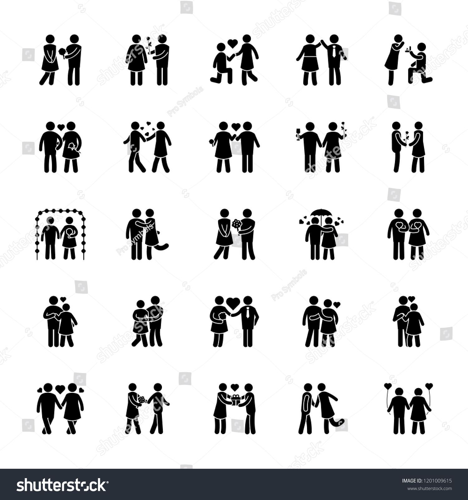 Couple Love Glyph Vector Icons Stock Vector Royalty Free 1201009615