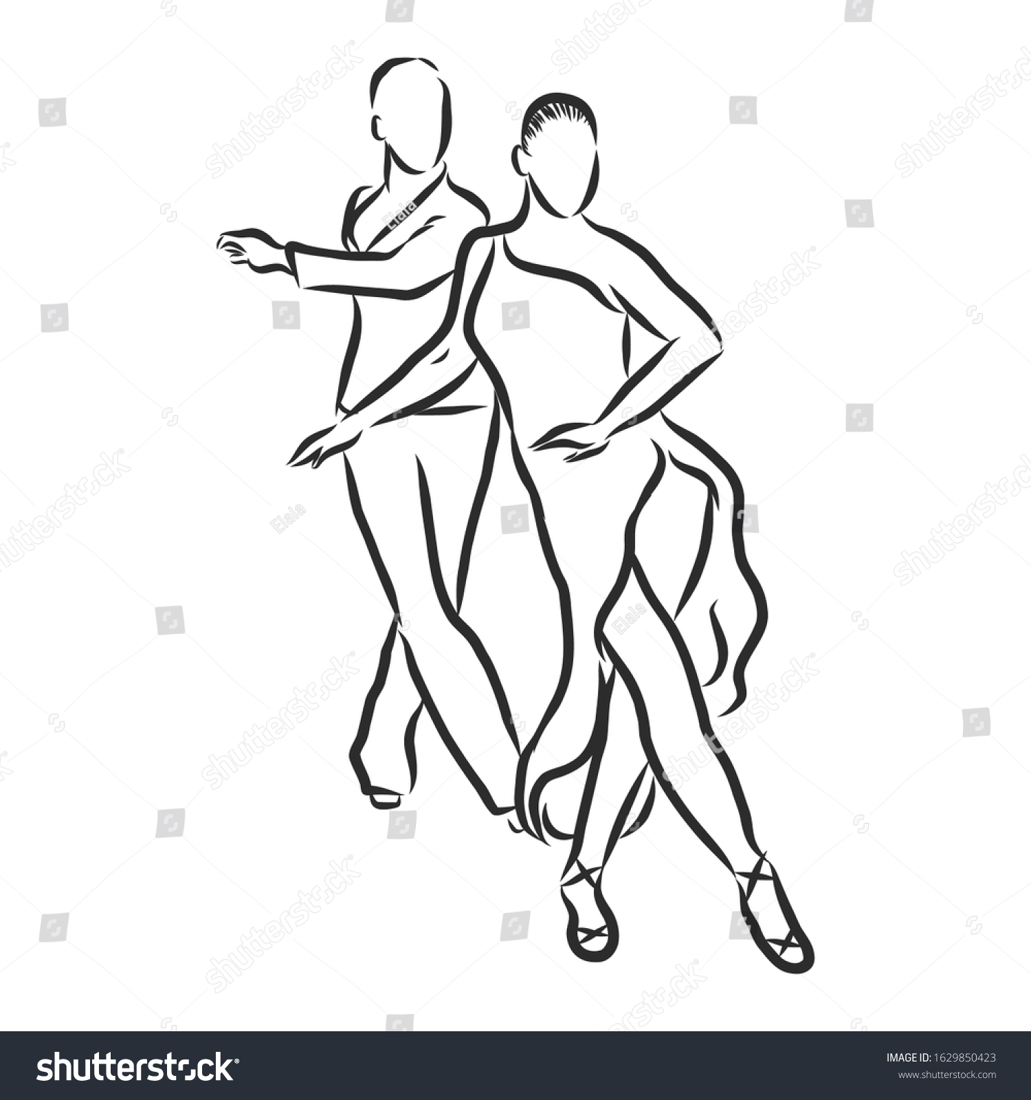Couple Latin Dancers Vector Sketch Illustration Stock Vector (Royalty ...