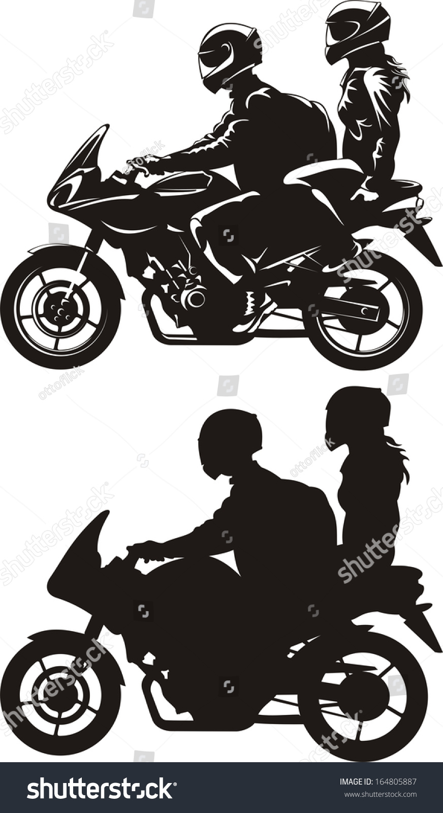 Couple Riding Motorcycle Stock Vector (Royalty Free) 164805887 ...