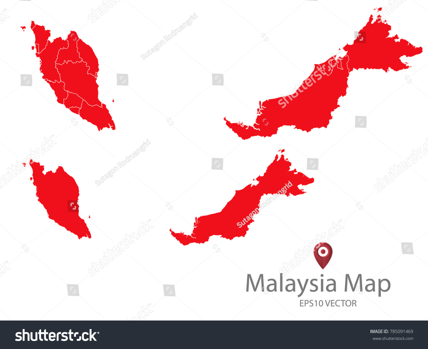 Couple Set Mapred Map Malaysiavector Eps10 Stock Vector Royalty Free