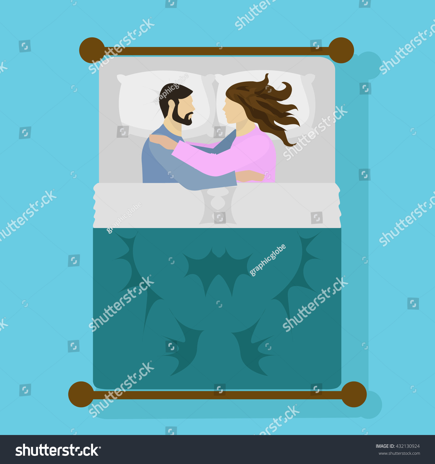 Couple Sleeping Bed Hugging Vector Illustration Stock Vector Royalty Free 432130924 9965