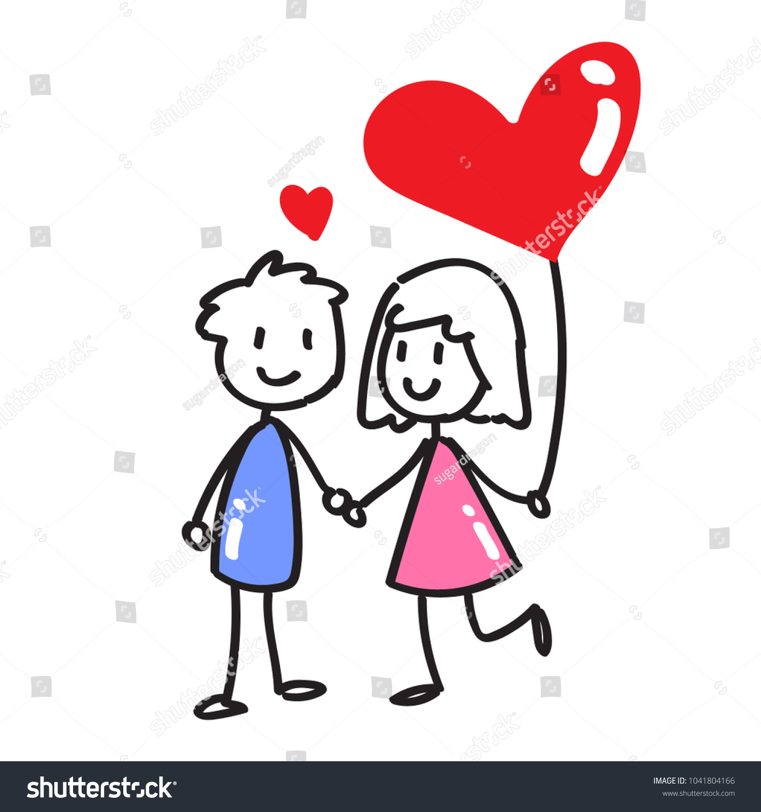 Couple Stick Figure Heart Balloon Doodle Stock Vector (Royalty Free ...