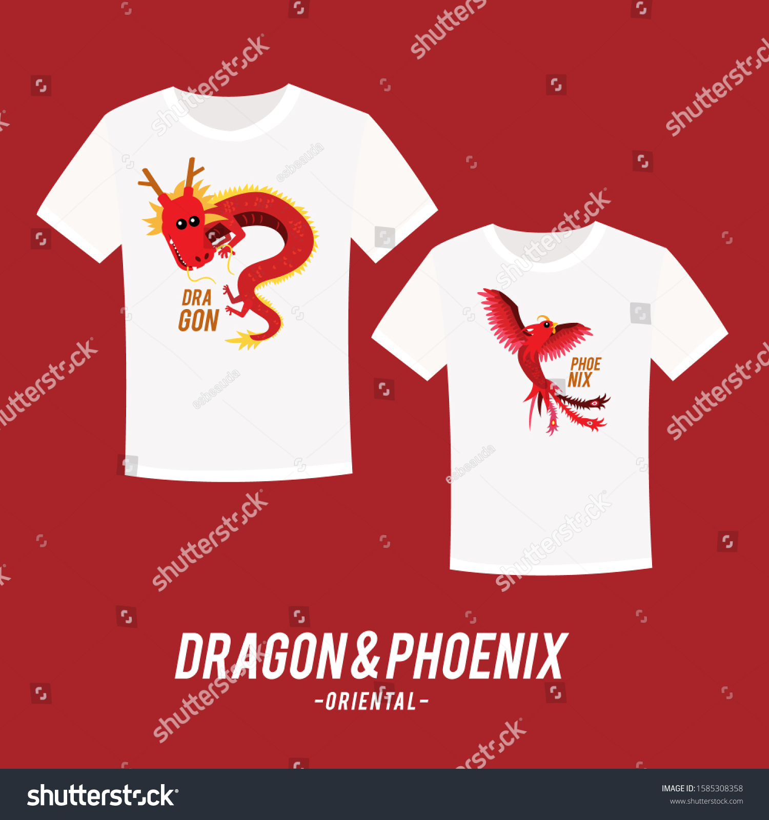 Couple Tee Shirt Design Cute Dragon Stock Vector Royalty Free
