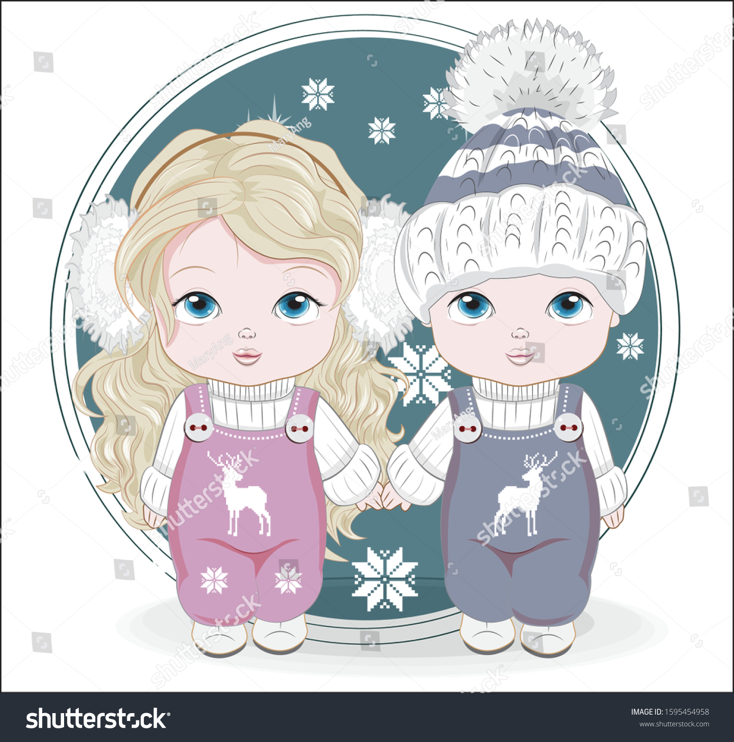 Couple Twins Baby Boy Girl Picture Stock Vector Royalty Free