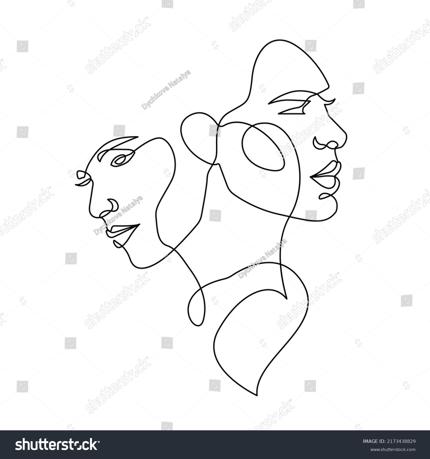 Couple Two Faces Vector Hand Drawn Stock Vector (Royalty Free ...