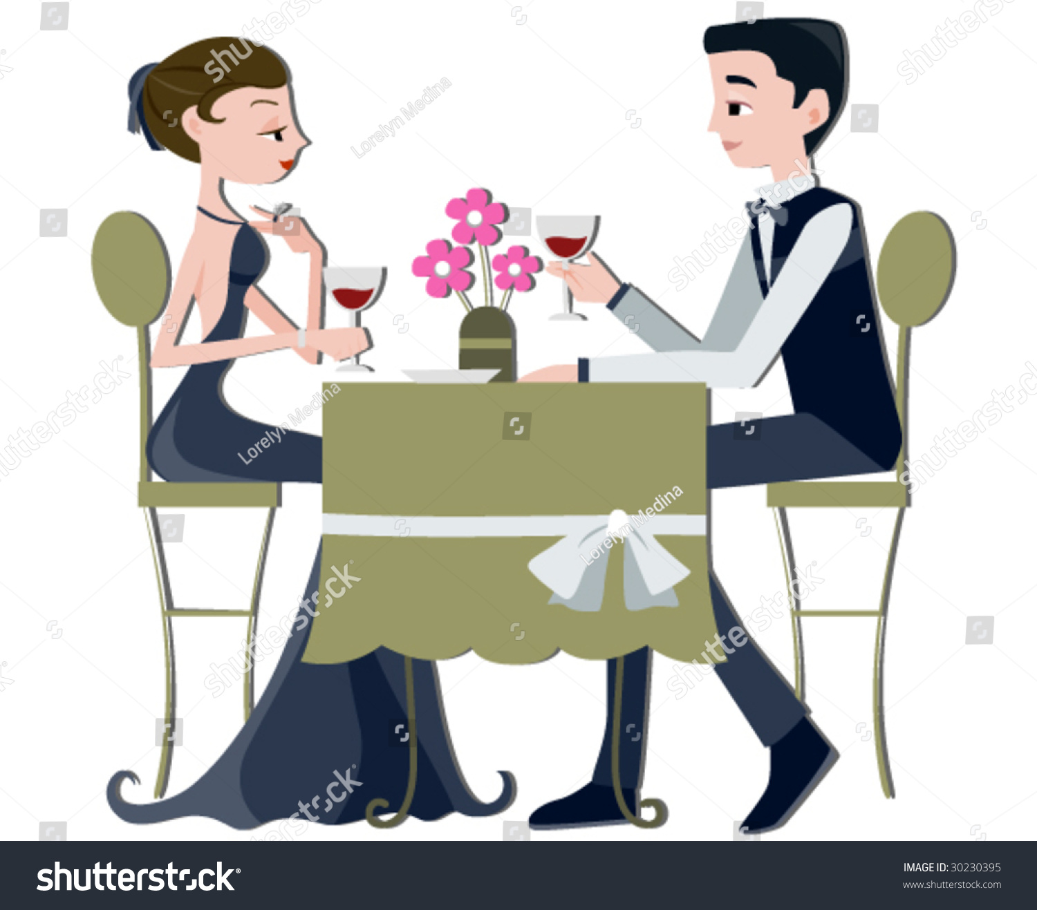 couple dining, drinking wine, romantic date clip art preview