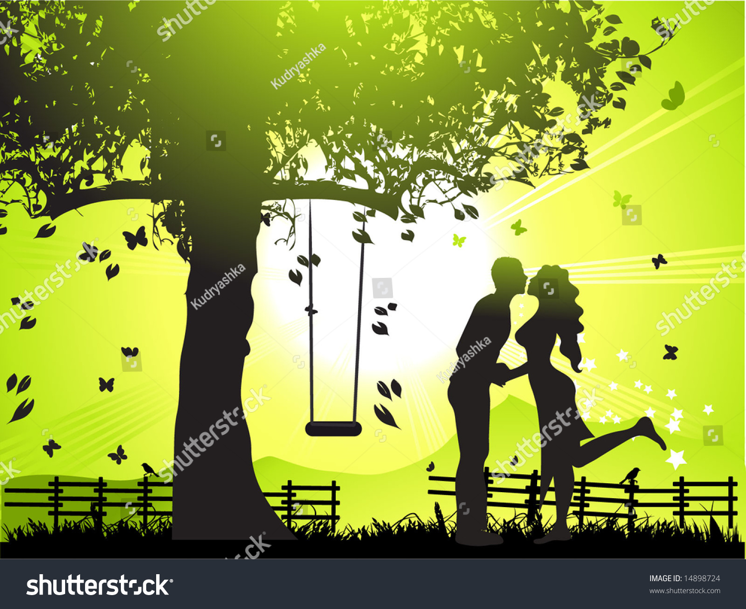 Couple Walks On Nature Sunset Stock Vector (Royalty Free) 14898724 ...