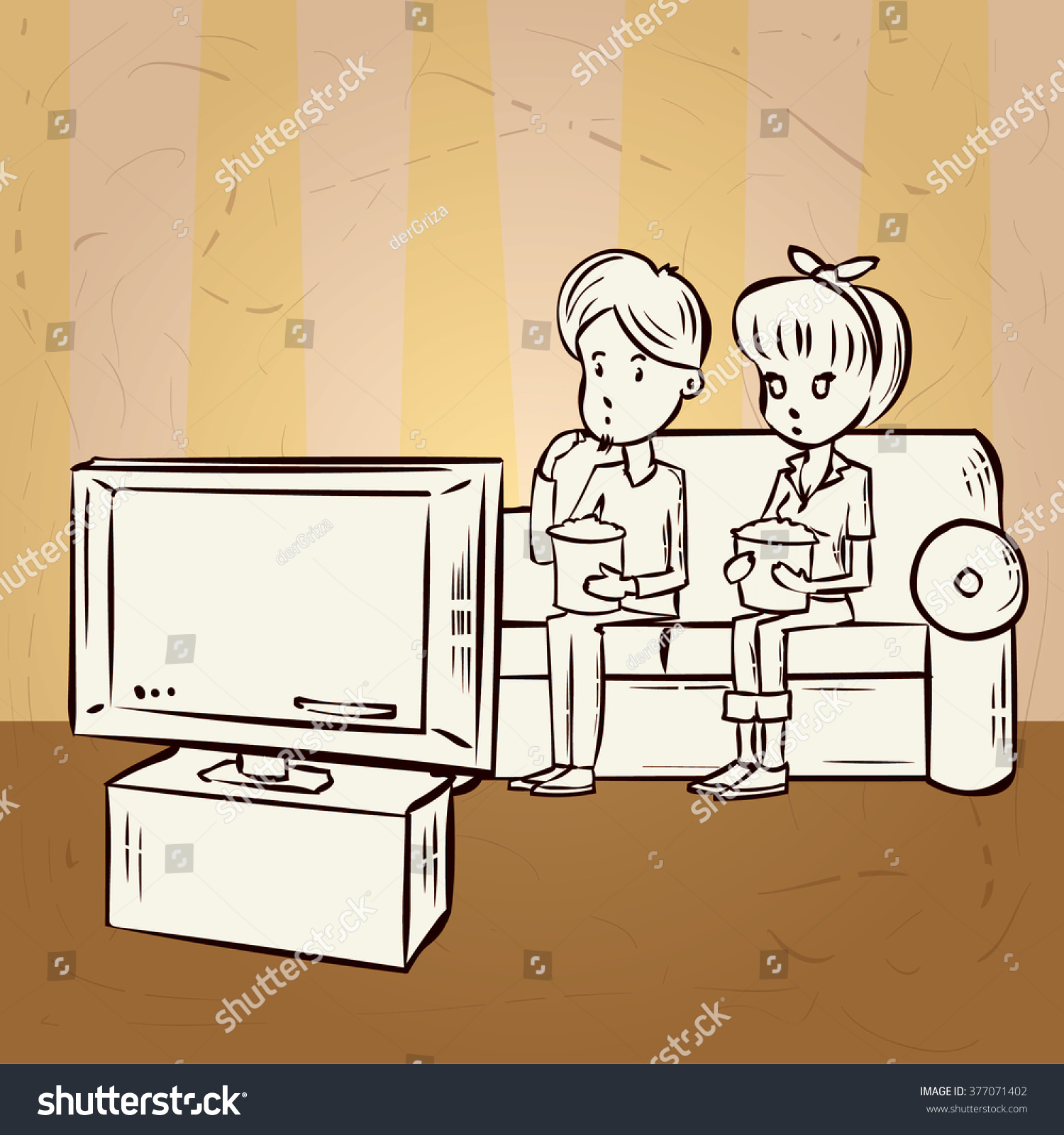 Couple Watching Tv Hand Drawn Cartoon Stock Vector (Royalty Free ...