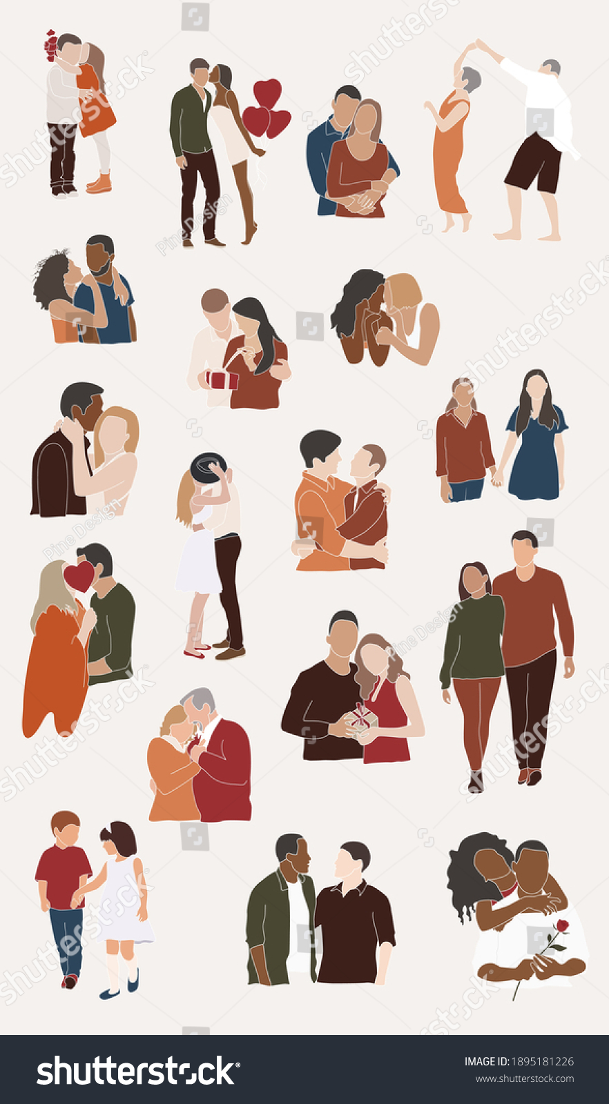Couples Vector Set Diverse Couples Lesbian Stock Vector Royalty Free 1895181226 