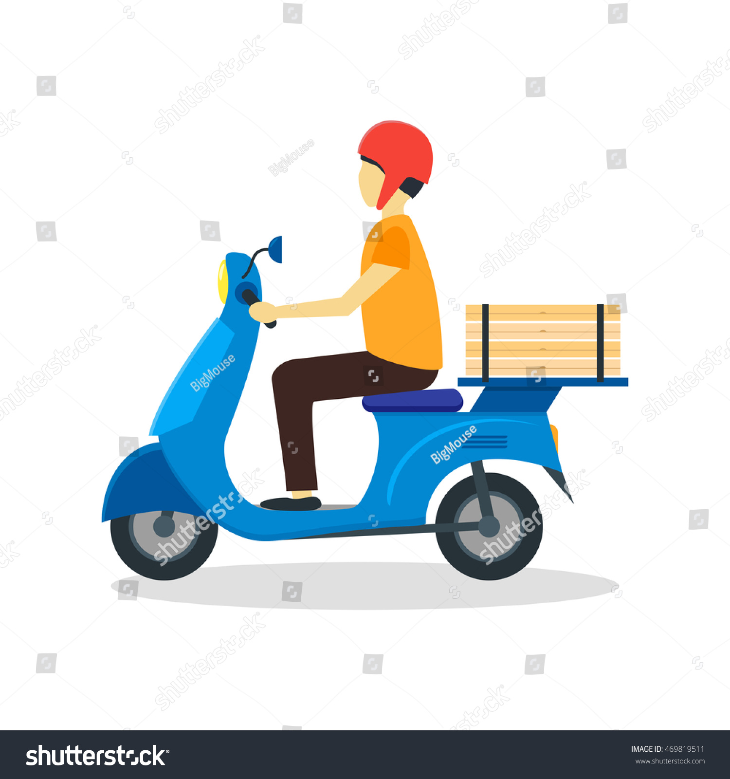 Courier Delivering. Vector Cartoon Pizza Delivery Boy On Blue Motor ...