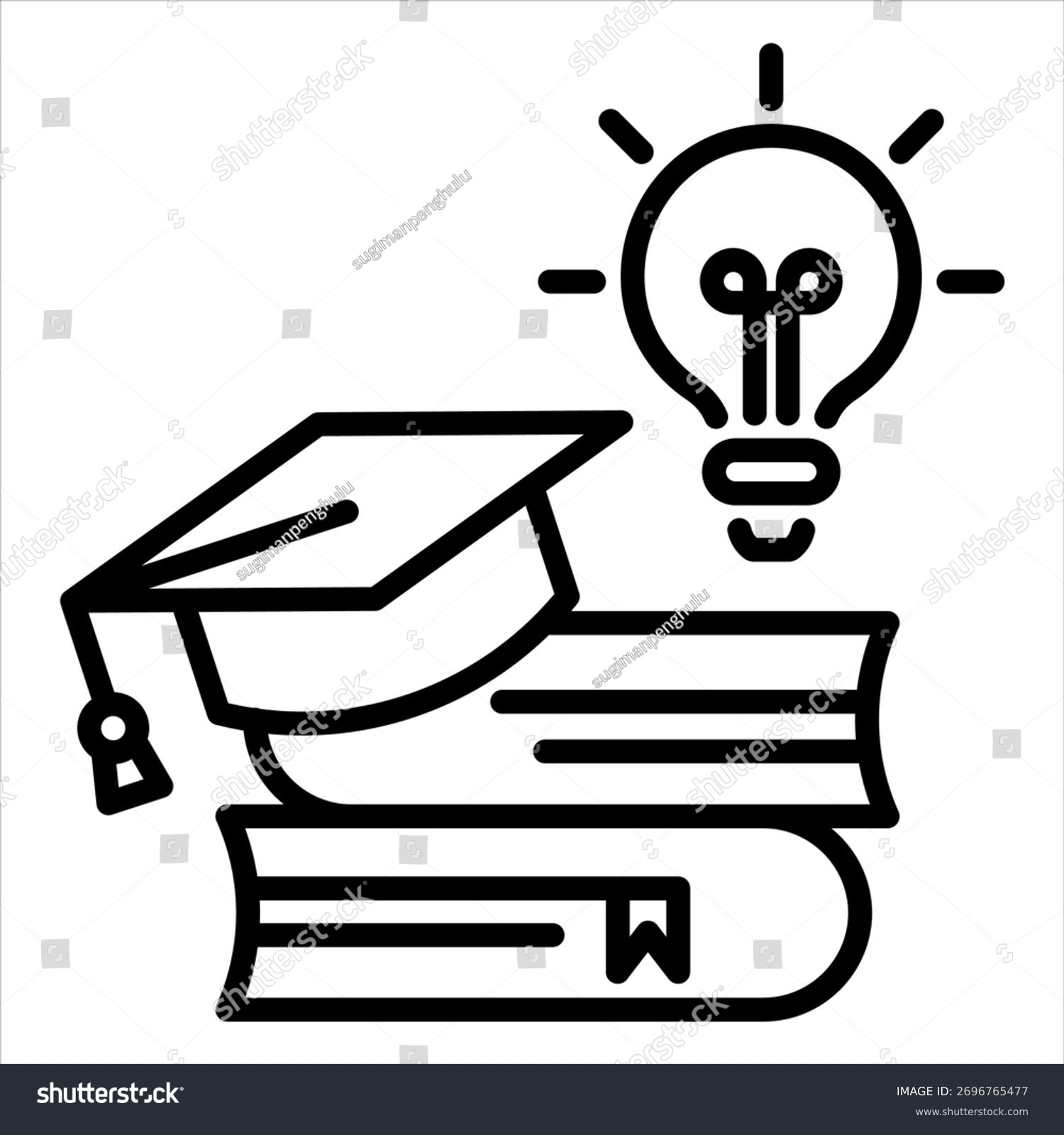 black outline graduation cap, books, lightbulb clip art preview