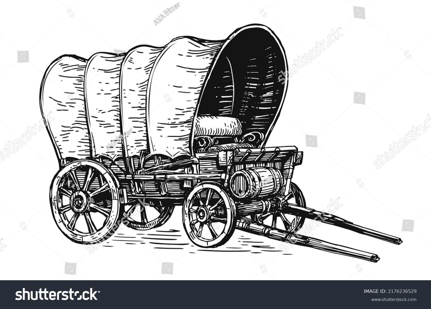 SVG of Covered wagon hand drawn sketch. Wild West concept. Vintage transport in style of old engraving. Vector illustration svg