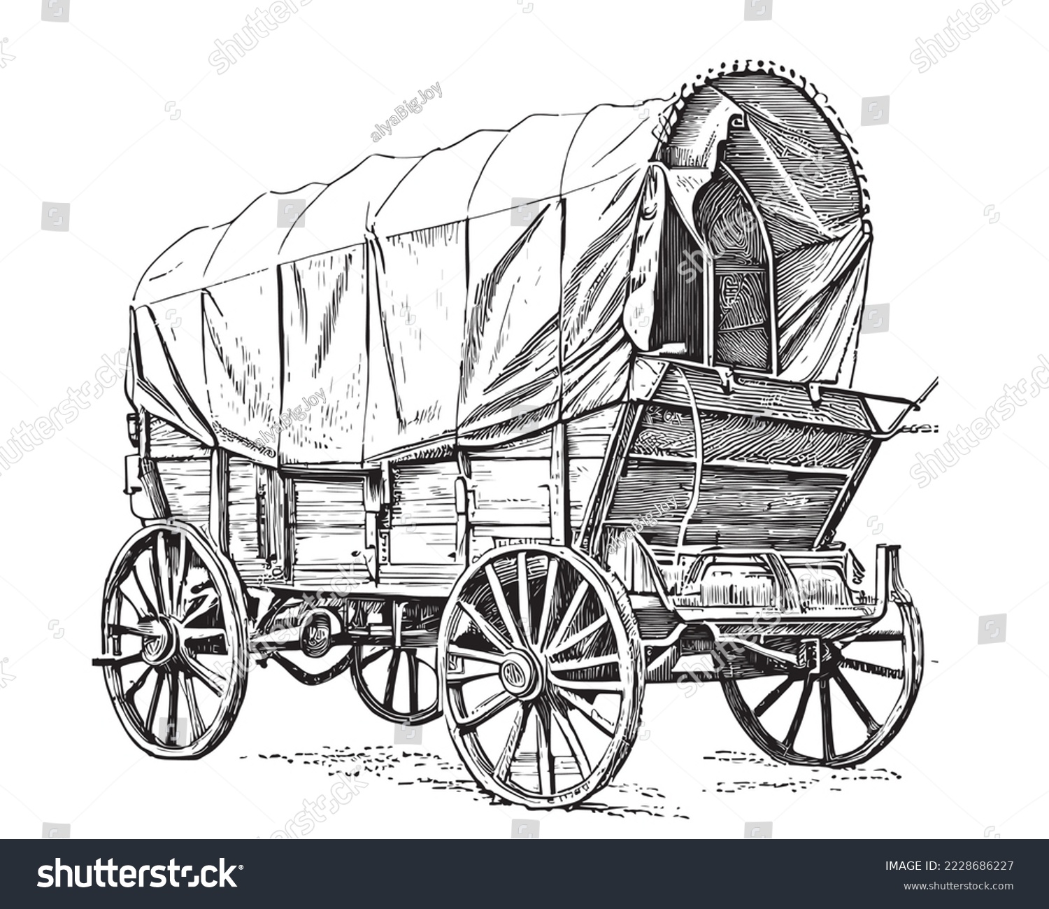 SVG of Covered wagon retro stagecoach hand drawn sketch Vector illustration. svg