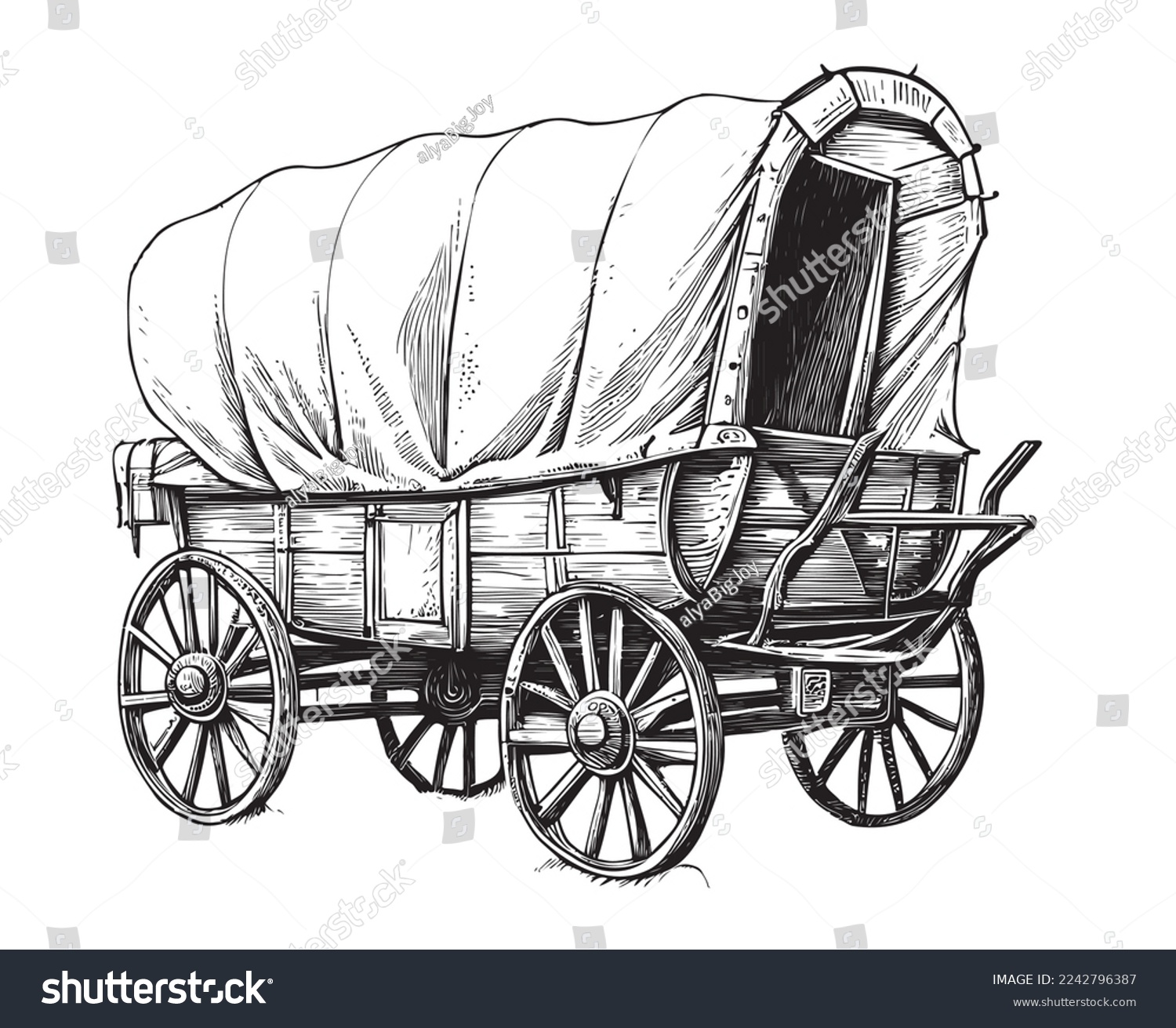 SVG of Covered wagon stagecoach retro sketch hand drawn engraving style Vector illustration svg