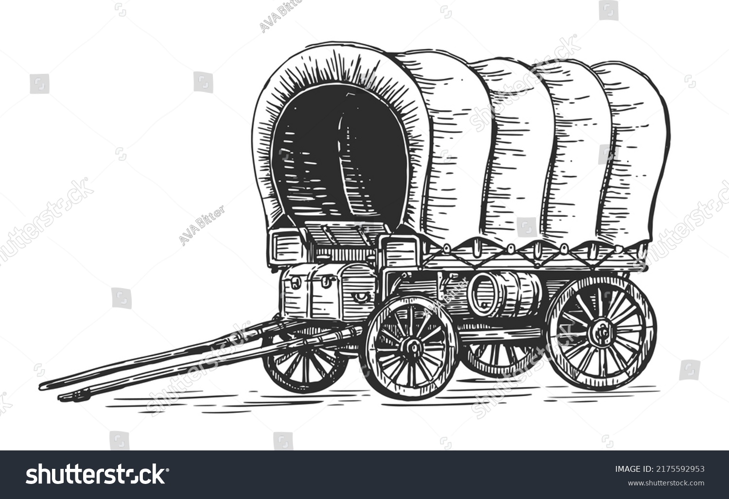 SVG of Covered Wagon. Vintage transport old carriage sketch. Wild West concept drawn in engraving style. Vector illustration svg