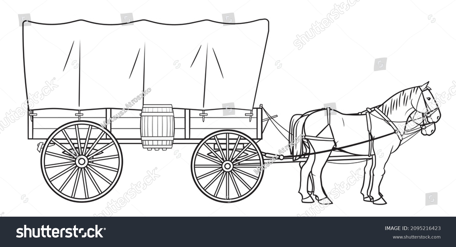 SVG of Covered wagon with two horses stock illustration. svg