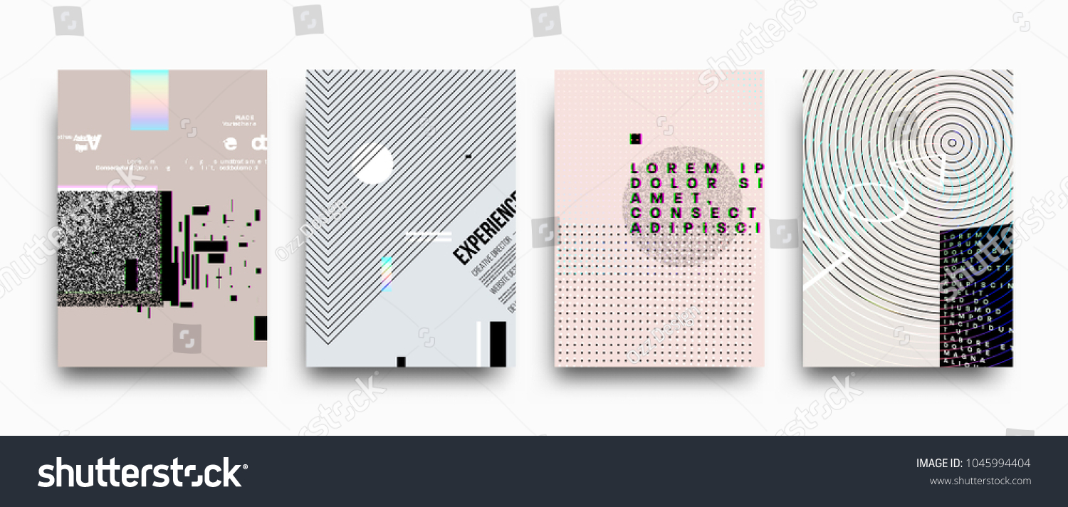 SVG of Covers templates set with bauhaus, memphis and hipster style graphic geometric and glitch elements. Applicable for placards, brochures, posters, covers and banners. Vector illustrations. svg