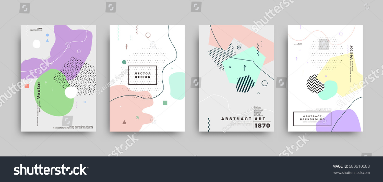 SVG of Covers templates set with bauhaus, memphis and hipster style graphic geometric elements. Applicable for placards, brochures, posters, covers and banners. Vector illustrations. svg