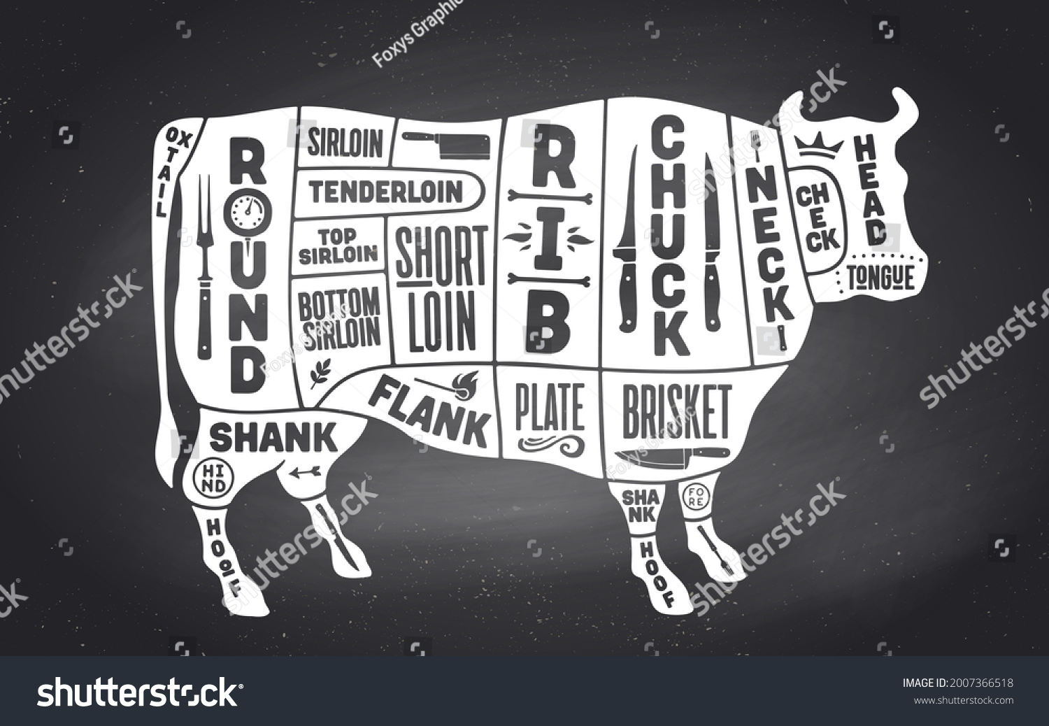 Cow Beef Scheme Diagram Chart Beef Stock Vector (Royalty Free ...