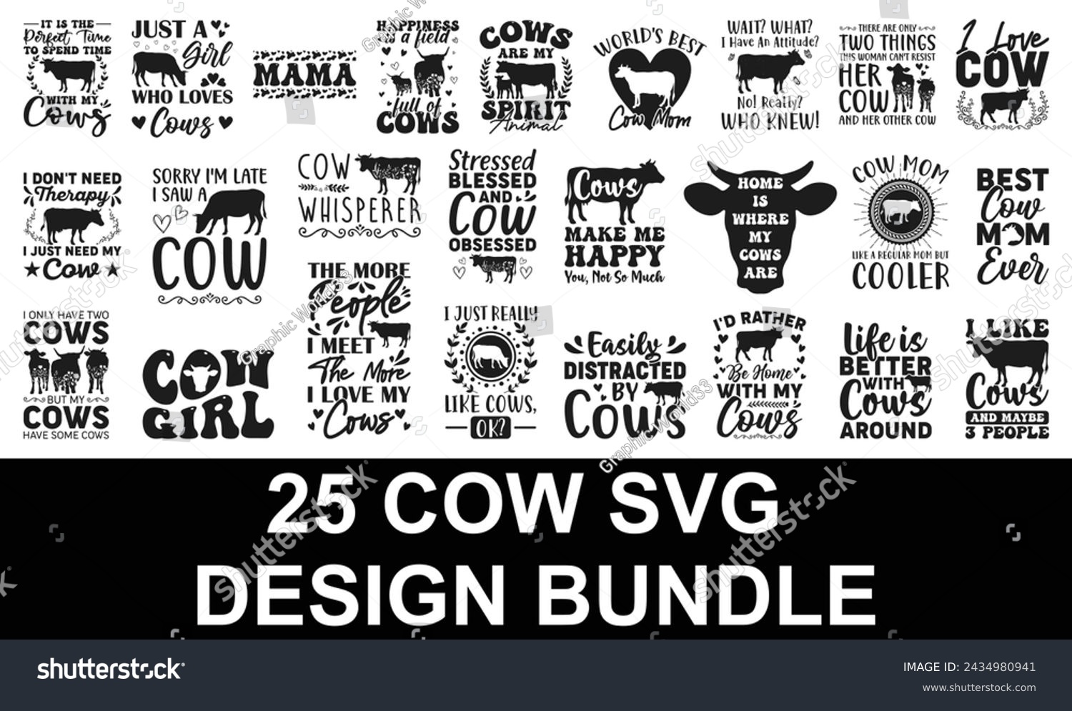 SVG of Cow design bundle, Quotes designs vector, Typography t shirt Print Template svg