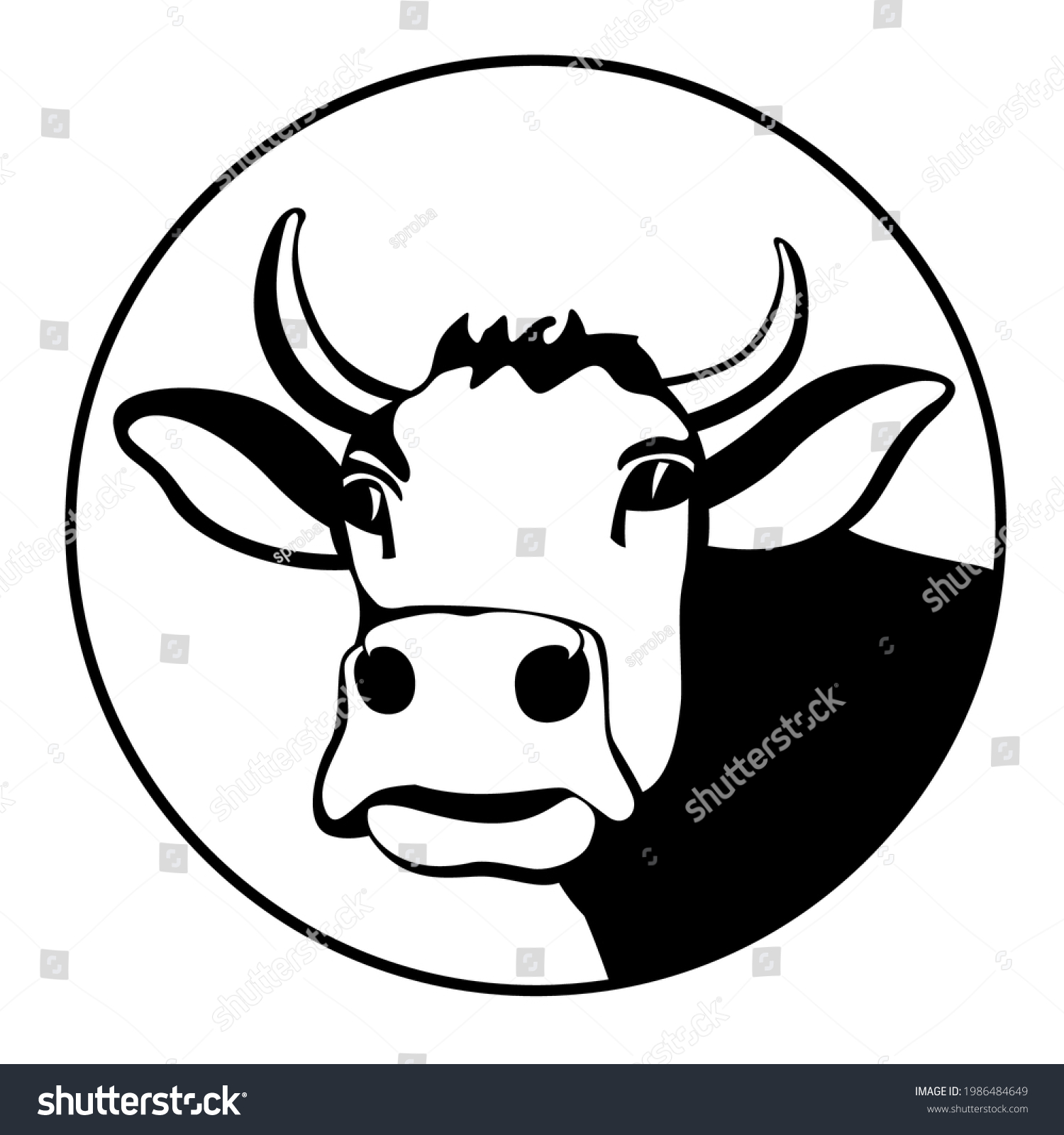 Cow Face Front View Vector Illustration Stock Vector (Royalty Free ...