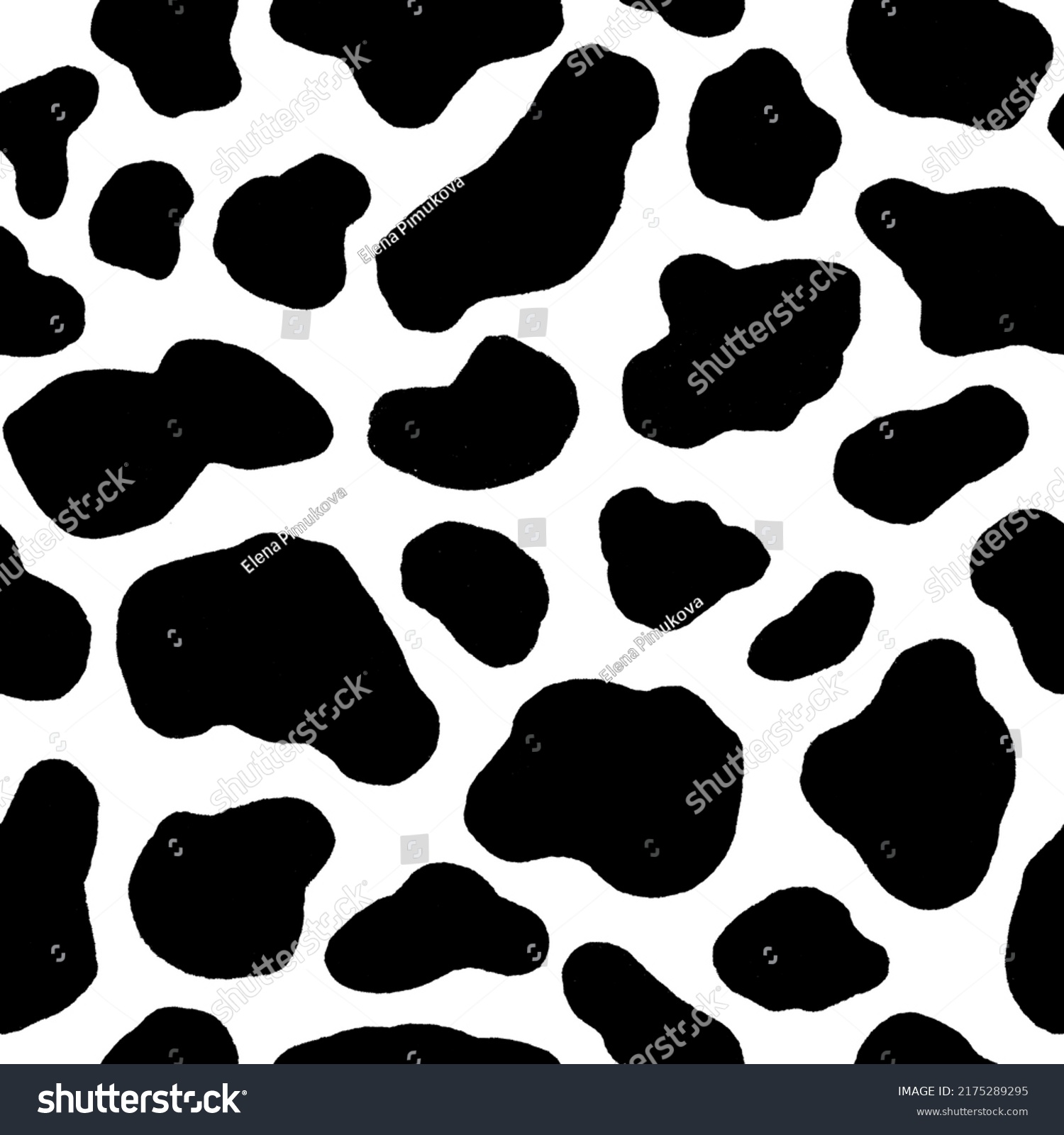 SVG of Cow hide seamless pattern. Holstein cattle texture. Cow skin pattern with smooth black and white texture. Dalmatian dog stains print. Black spots background. Animal skin template. Vector illustration. svg