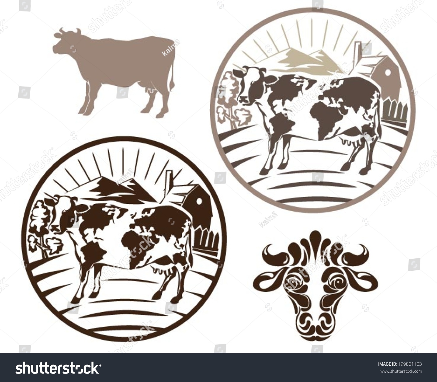 Cow Label Set Stock Vector 199801103 - Shutterstock