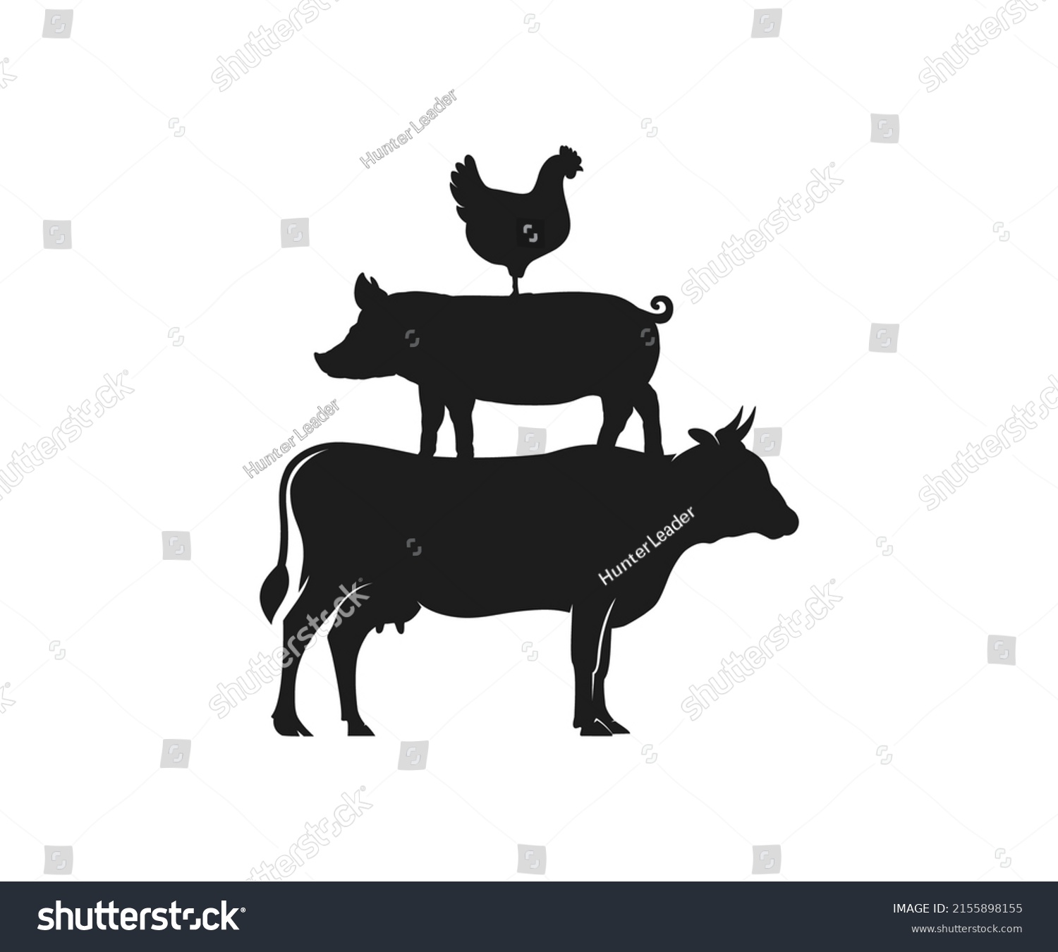 Cow Pig Chicken Stencil Set Farm Stock Vector (Royalty Free) 2155898155 ...