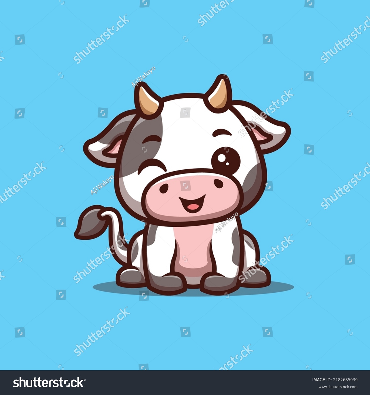 Cow Sitting Winking Cute Creative Kawaii Stock Vector (Royalty Free ...