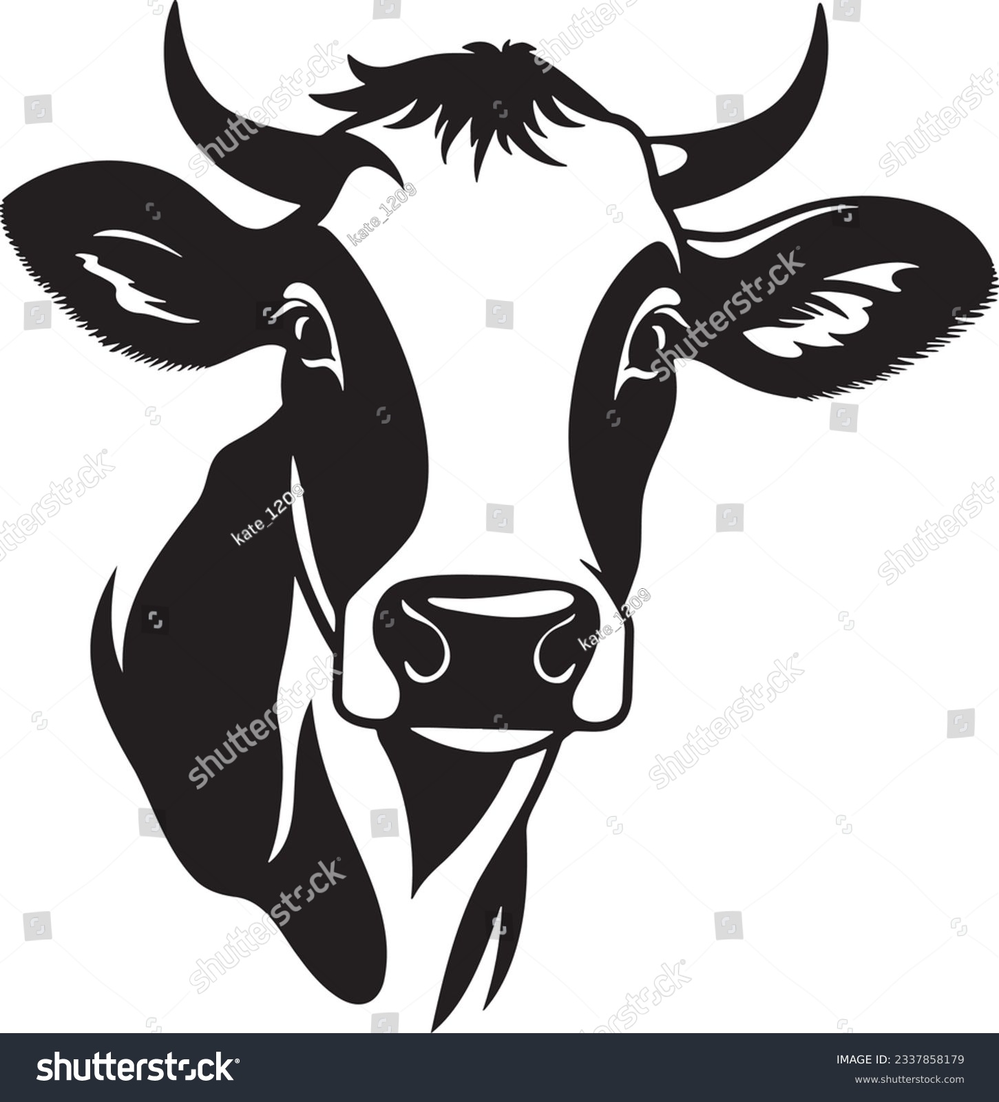 SVG of Cow with a bell around its neck, Basic simple Minimalist vector graphic, isolated on white background, black and white svg