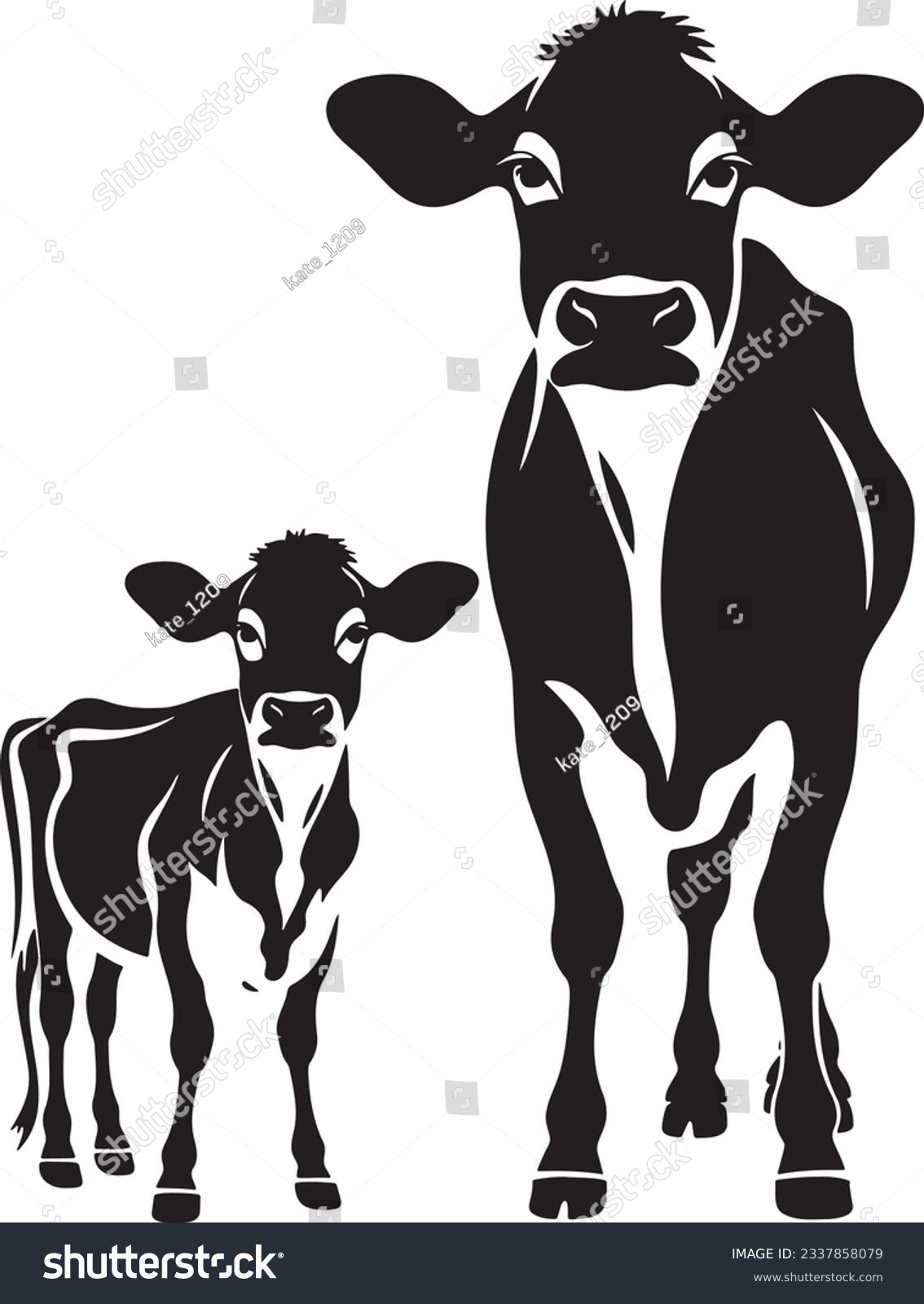 SVG of Cow with calf, Basic simple Minimalist vector graphic, isolated on white background, black and white svg